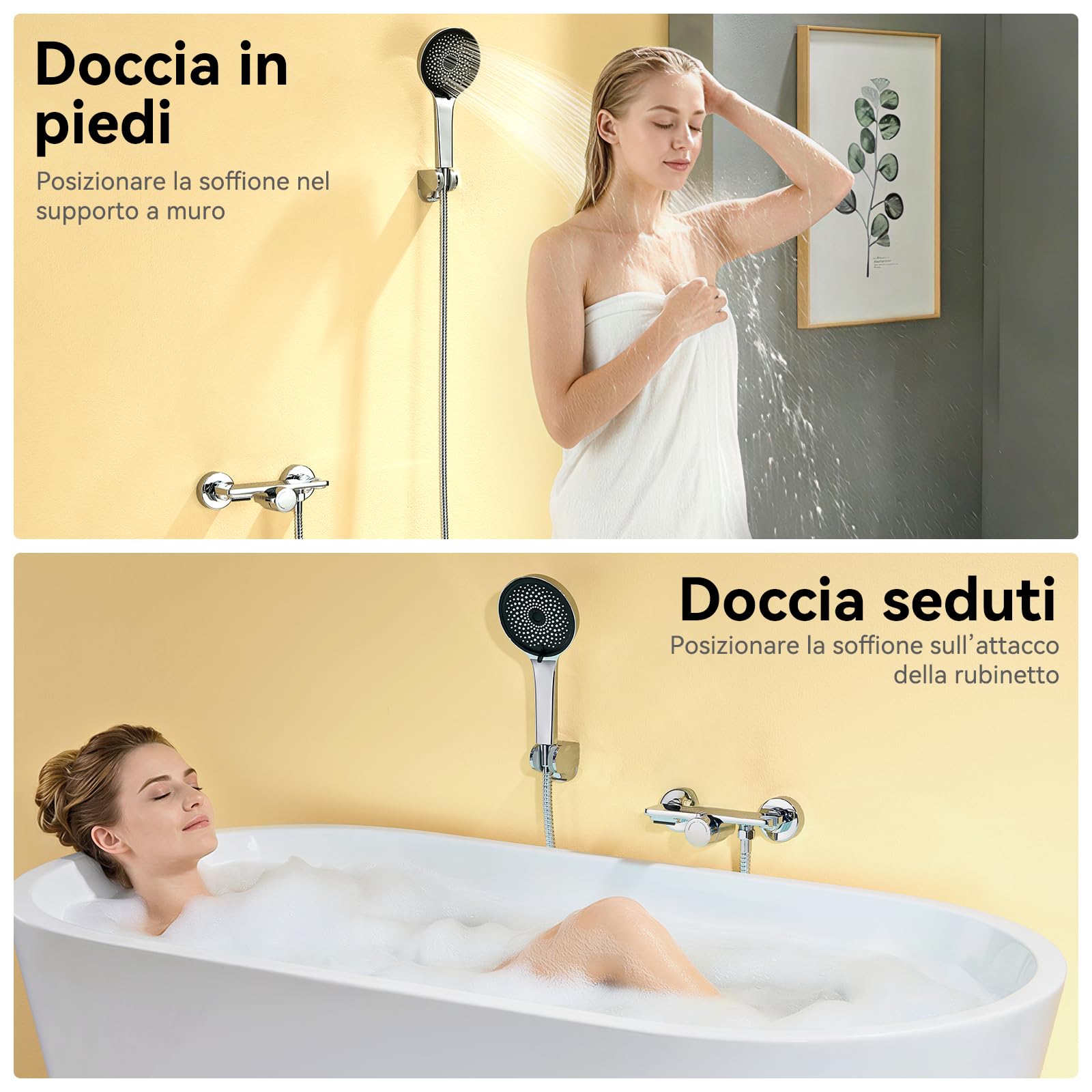Auralum Miscelatore Doccia Ottone, Rubinetto Vasca da Bagno con Soffione Doccia, Miscelatore Vasca da Bagno con Supporto Soffione e Tubo Doccia