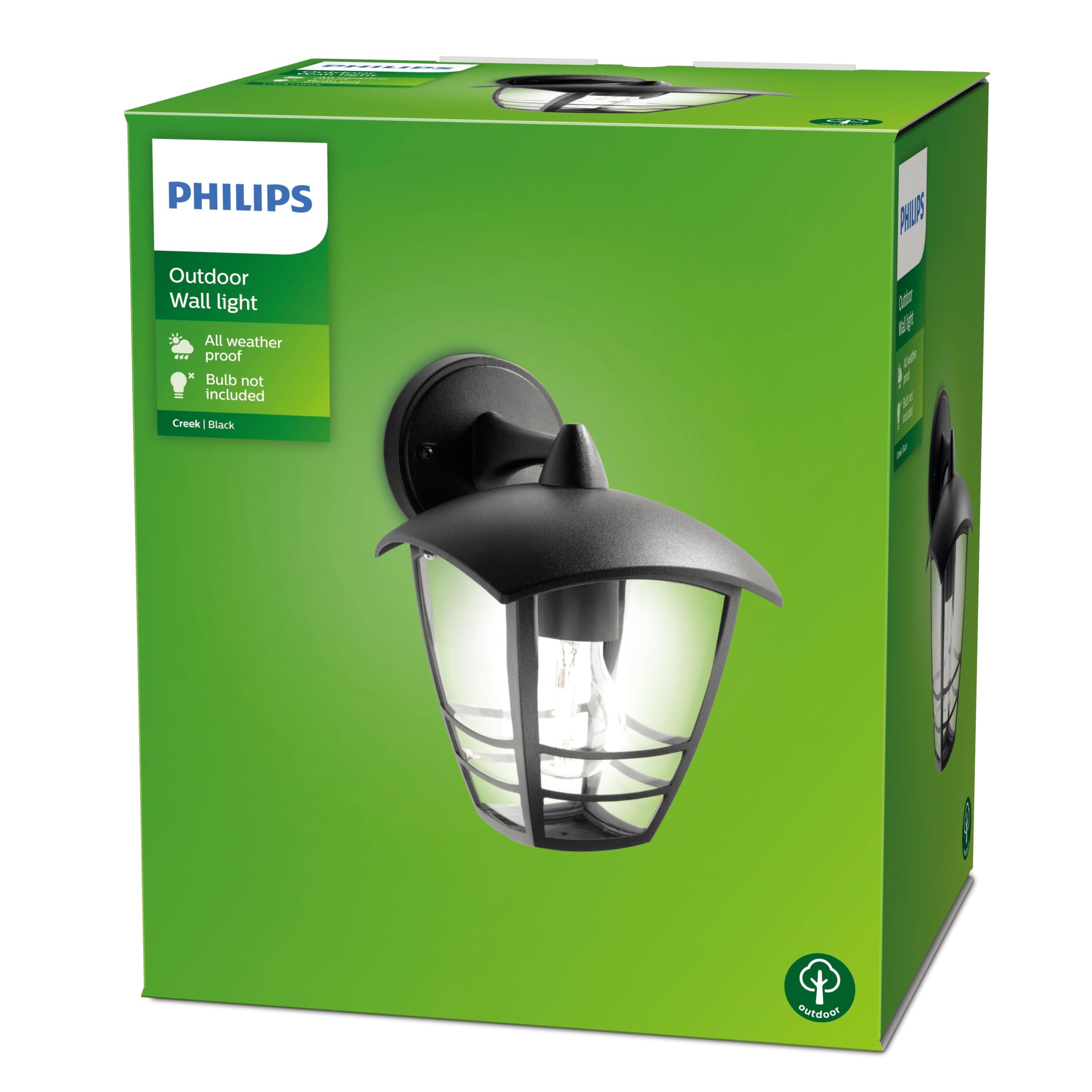 Philips MyGarden Creek Aplique de exterior, con brazo, casquillo gordo E27, bombilla no incluida, 24 cm, negro