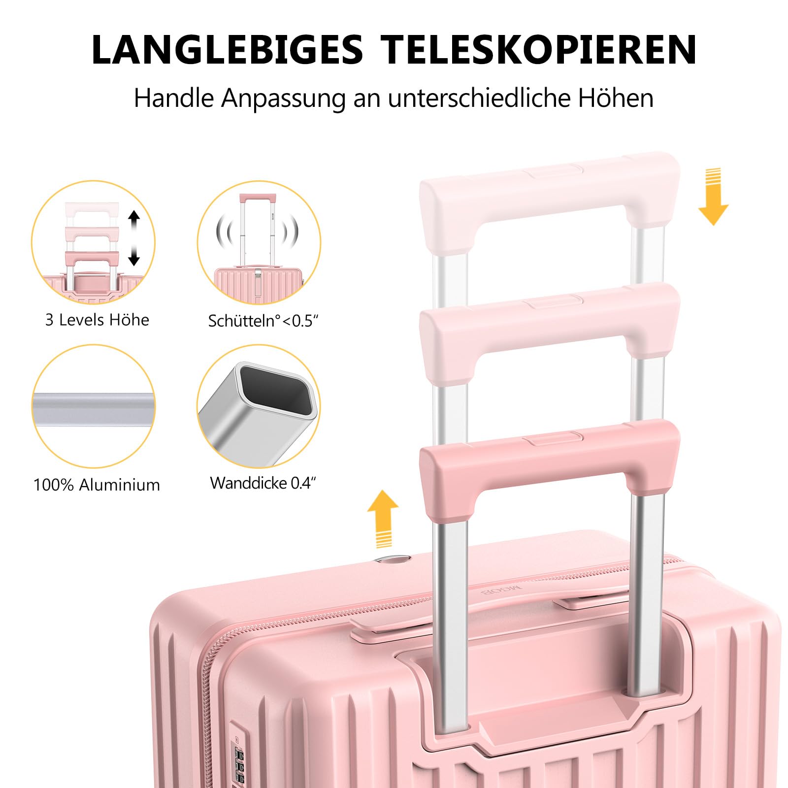 Valigia Bagaglio a Mano PC（Policarbonato） Trolley Rigida Valigie Cabina Ultra Leggero 4 Ruote Girevoli Doppie e TSA Lucchetto 58x39x24cm