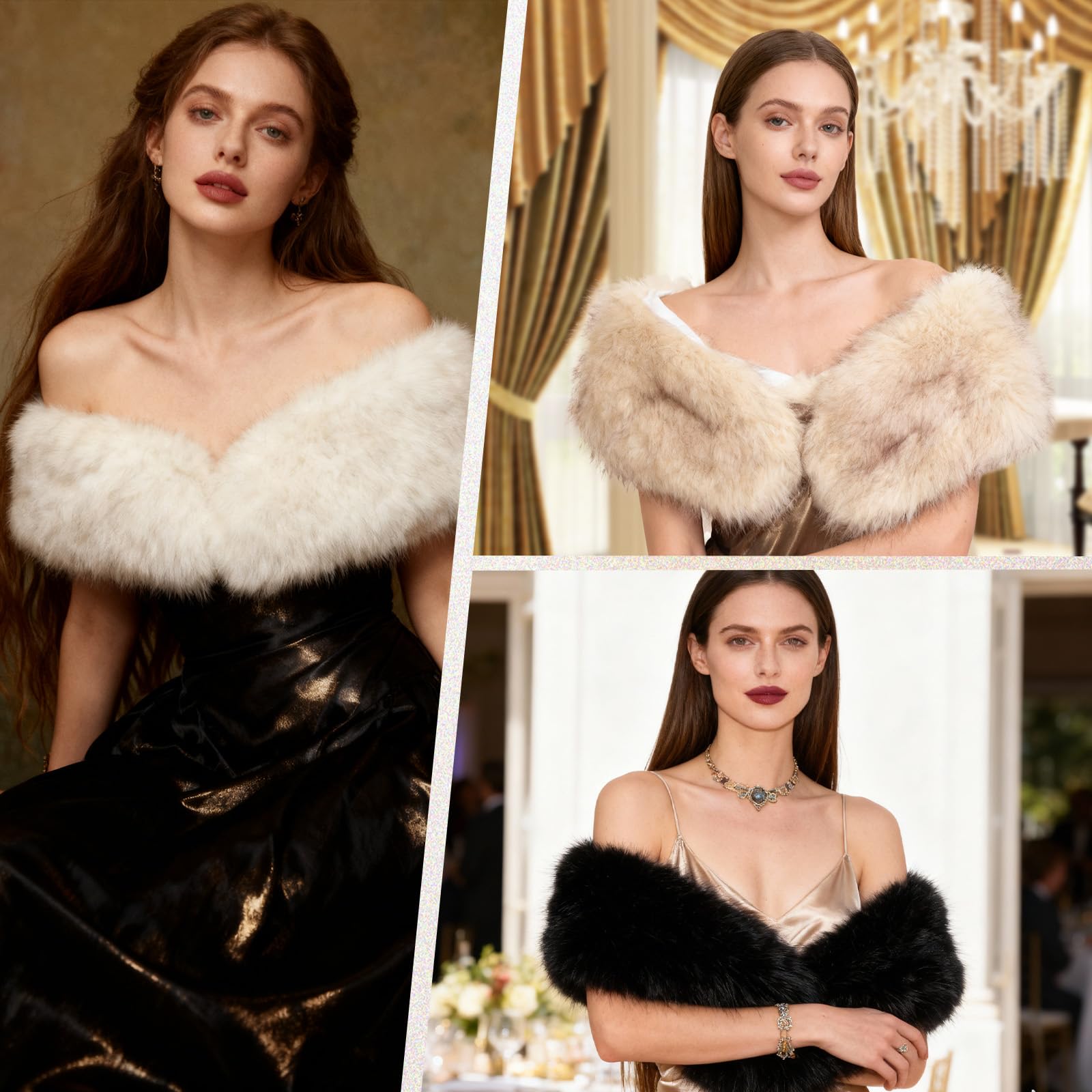 XEPST Châle en fausse fourrure pour femme, écharpe en fausse fourrure pour femme, écharpe enveloppante blanche pour l'hiver, écharpe duveteuse