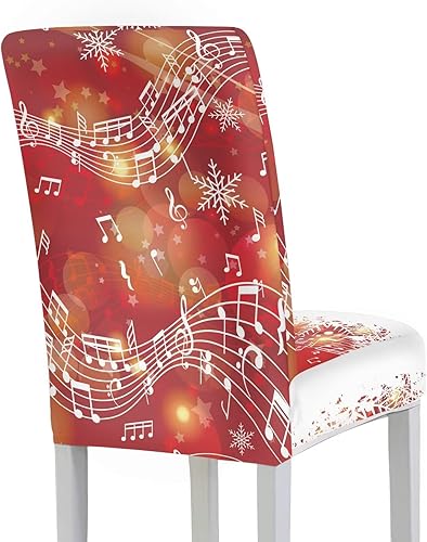 Miniatura 3 de HUGS IDEA Christmas Seat Covers for Dining Room Chairs Set of 6 Music Notes Stretch Chair Slipcovers Protector Removable and Washable Kitchen Dining
