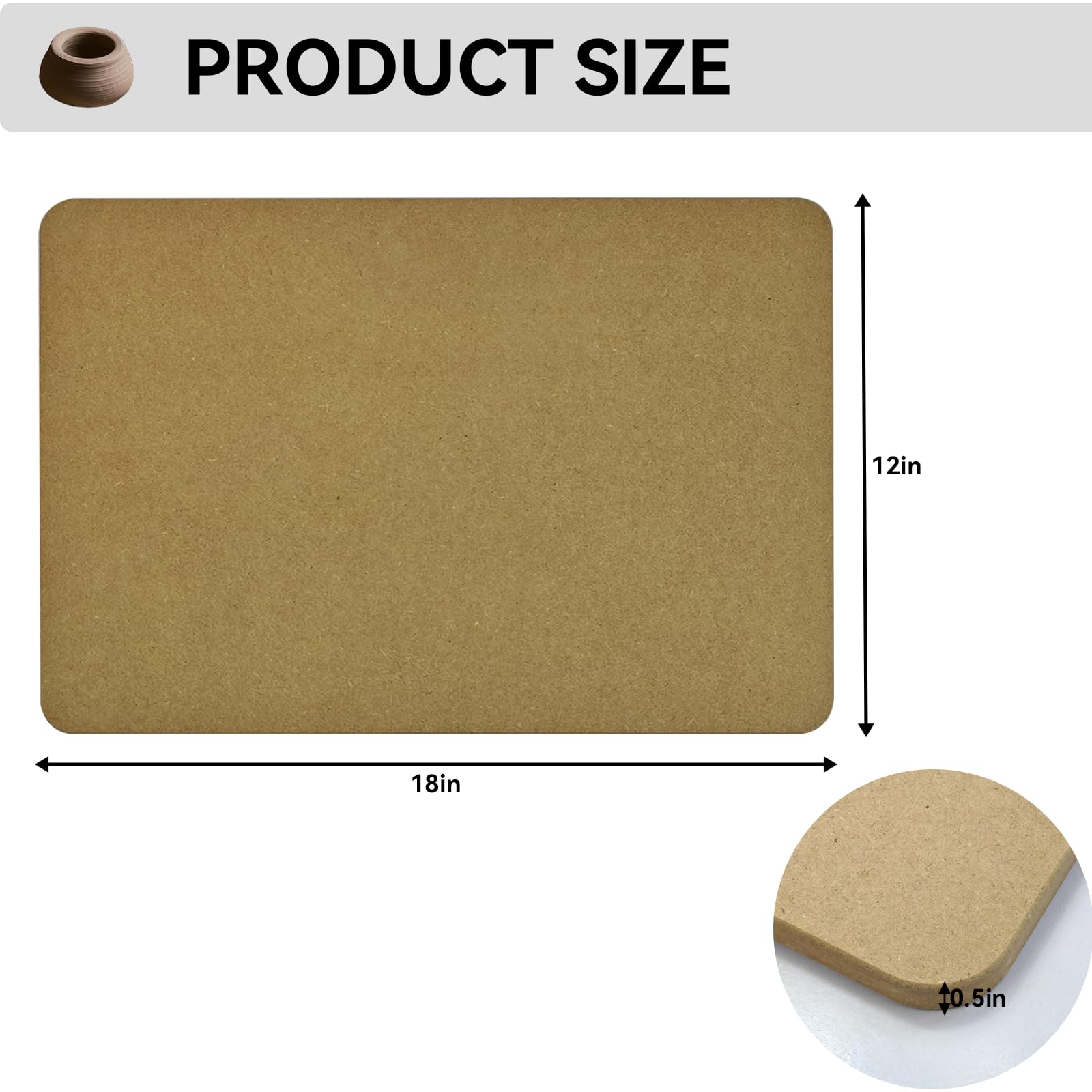 Wooden Wedging Board for Pottery - Clay Mat and Sculpting Tool for Handbuilding, Ceramics, and Crafting - Pottery Accessories for Adults (18inx12in-No Handle)