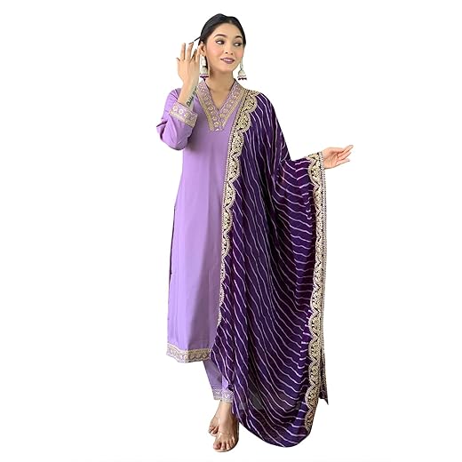 Naixa Women's Rayon Embroidered Straight Kurta with Pant and Dupatta Sets (NX-450)