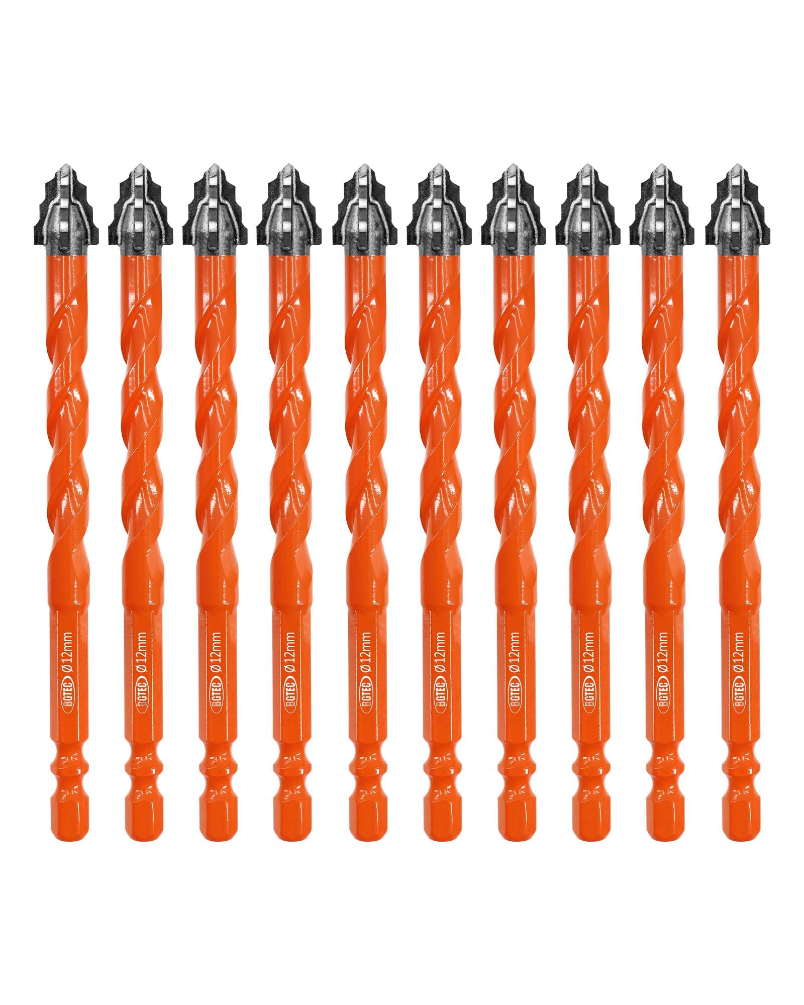 Four Blade Serrated Eccentric Masonry Drill Bit BGTEC - 10PCS 12MM Carbide Concrete Drill Bits for Masonry/Brick/Concrete/Tile/Glass/Wood/Plastic/Marble