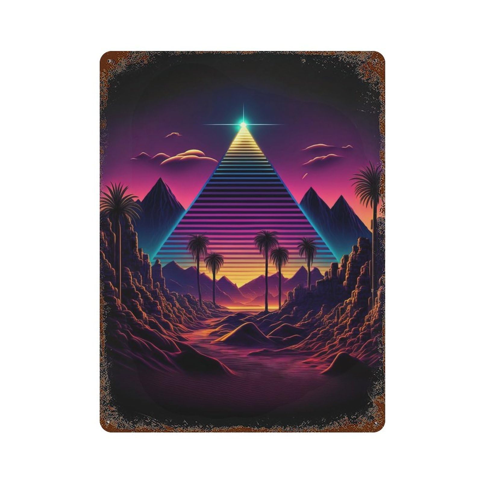 Garage Style A Retrowave Pyramid Aged Metal Wall Plaque 15.7"x11.8", Farmhouse Wall Decor for Bar And Workshop