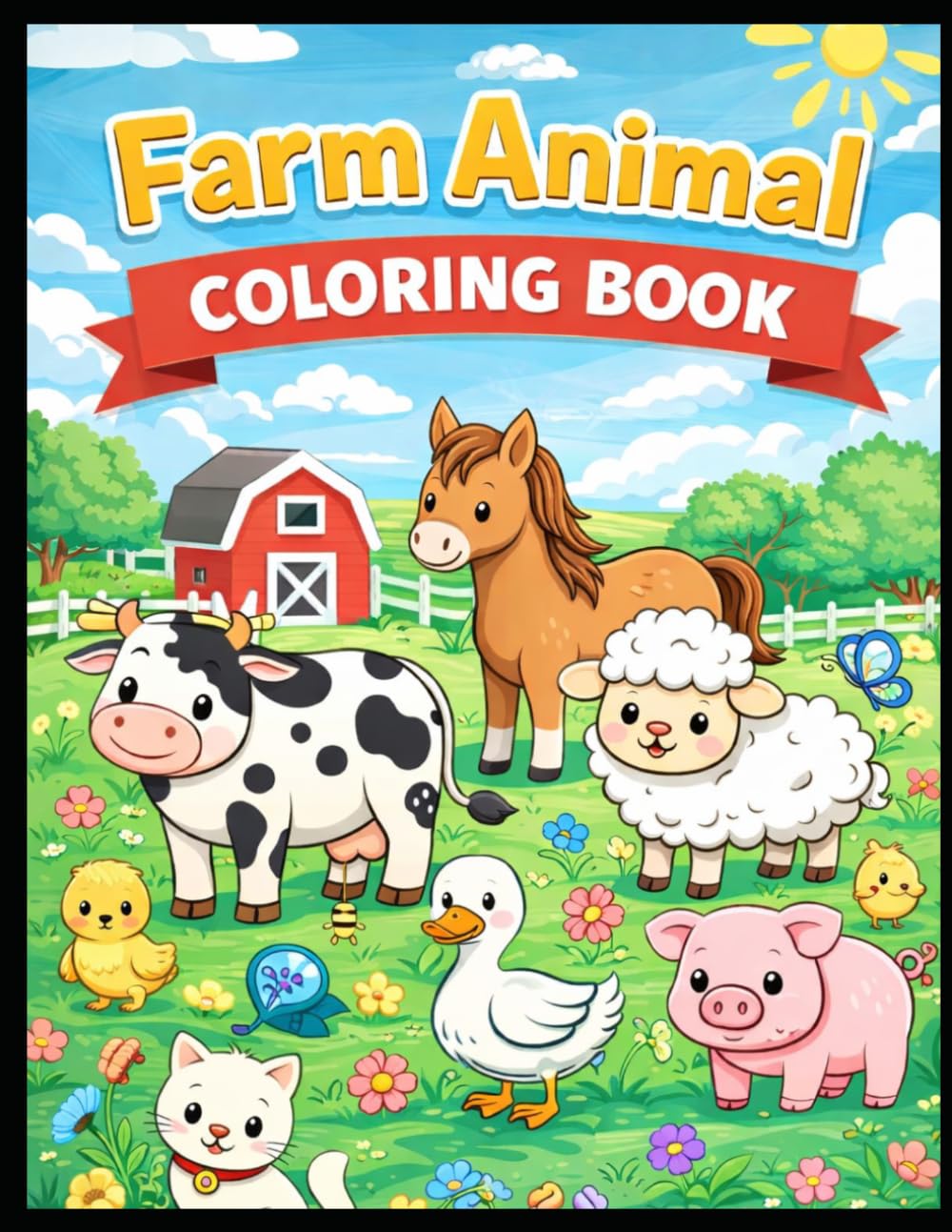 Farm Animals Coloring Book: Easy & Fun Coloring Pages for Kids Ages 3-8 | Relaxing Activity Book