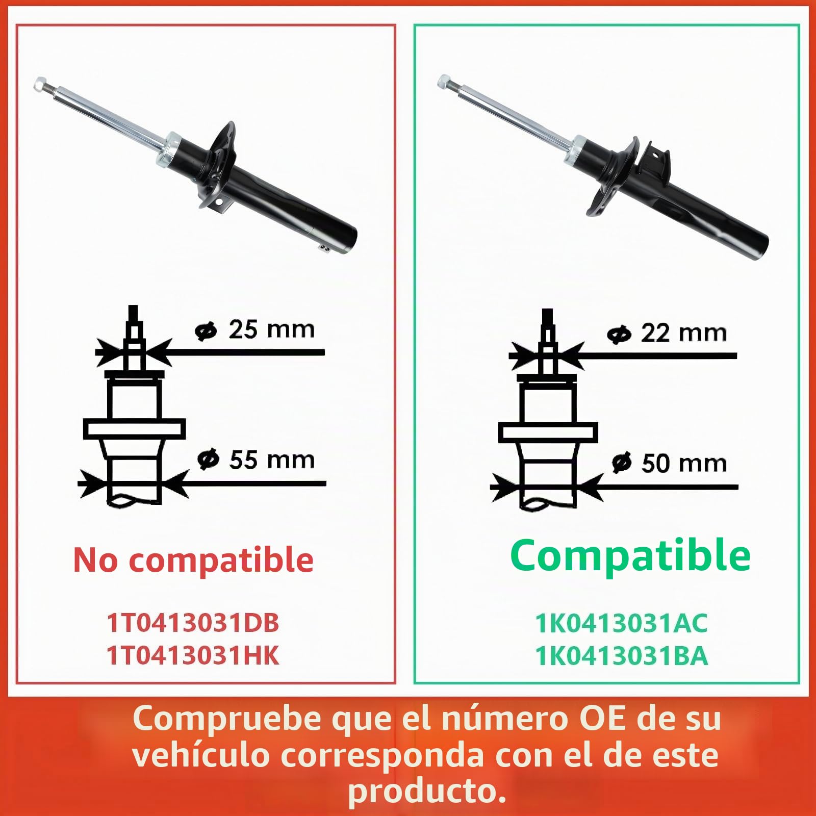 Frankberg 2x Amortiguador de gas Delantero Izquierdo Derecho 543mm Presión de gas Compatible con Golf VI 5K1 Golf V 1K1 Golf Plus 521 5M1 Golf VI Variant Reemplazo# 312266