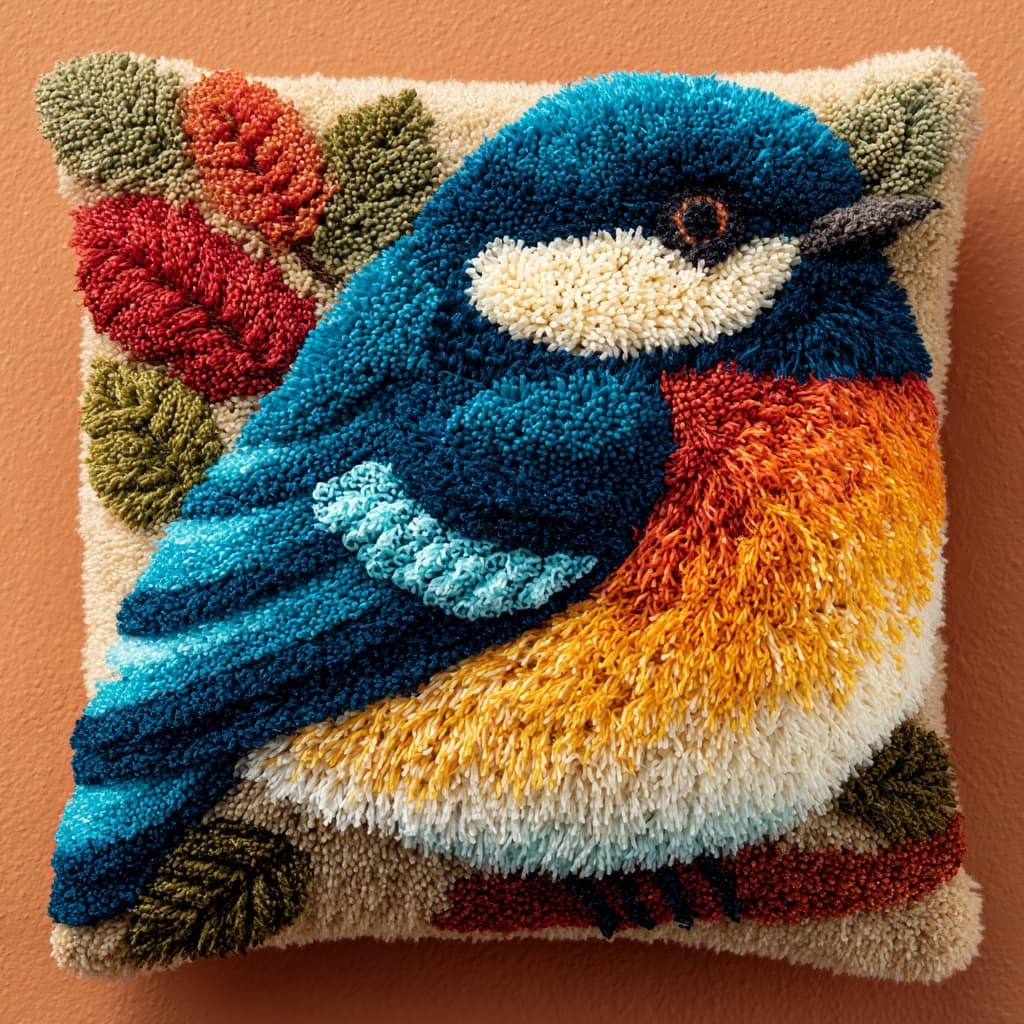 Taxpy Latch Hook Cushion Kits, Animals Birds DIY Latch Hook Kits Pillow Printed Cushion Embroidery Needlework Craft Embroidery Kit,17x17inch