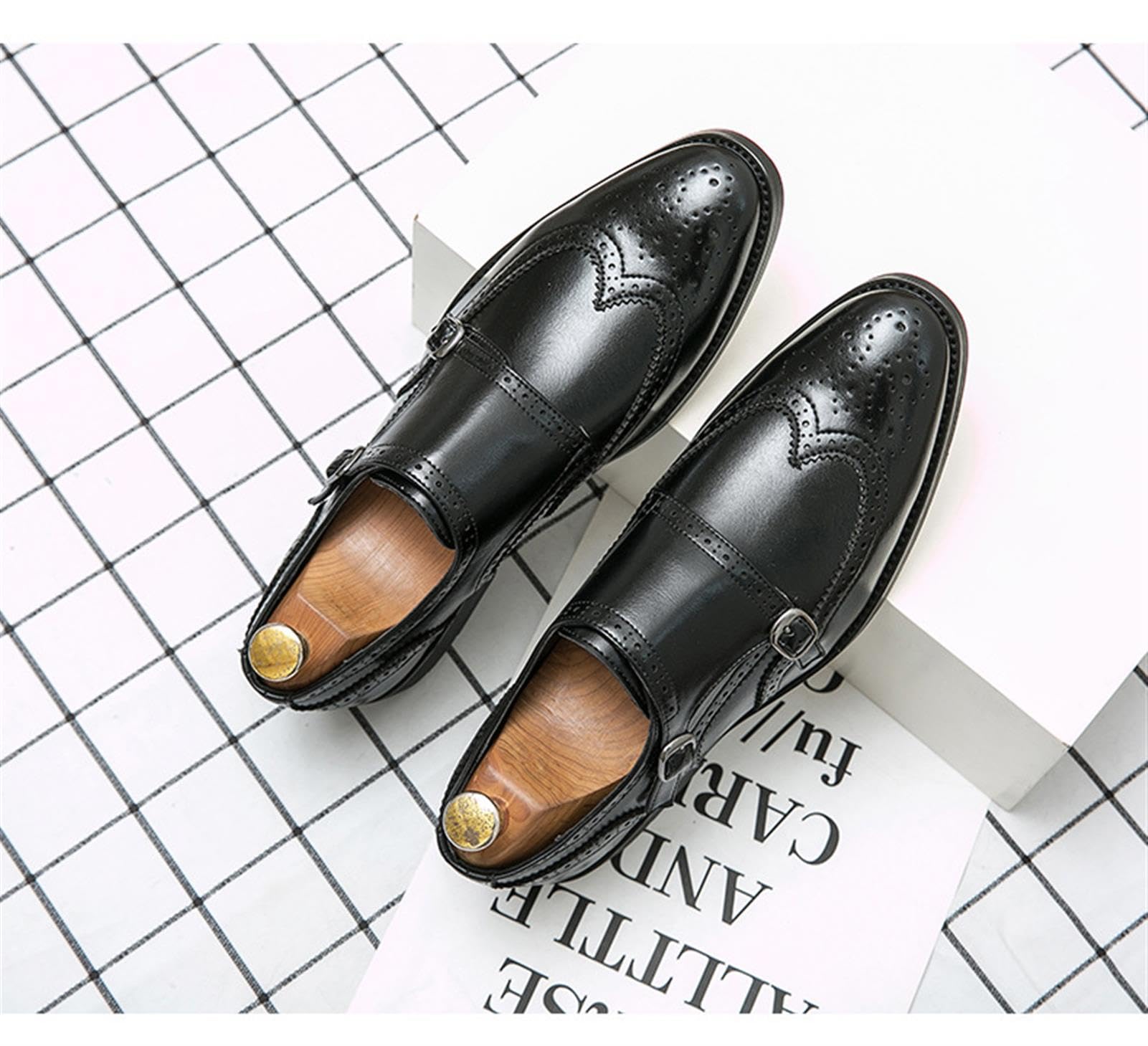 Scarpe Eleganti Uomo Doppia Fibbia Brogue Affari Cerimonia Oxfords | Scarpe Uomo Pelle PU Eleganti Fibbia Cerimonia Affari Oxford Casual Scarpe da Sposa Comode Calzature