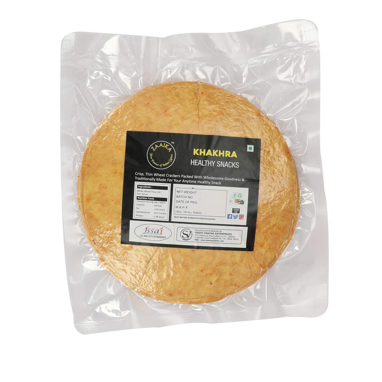 ZAAIKA Gujrati Plain Khakhra Indian Snacks - 400 Gm