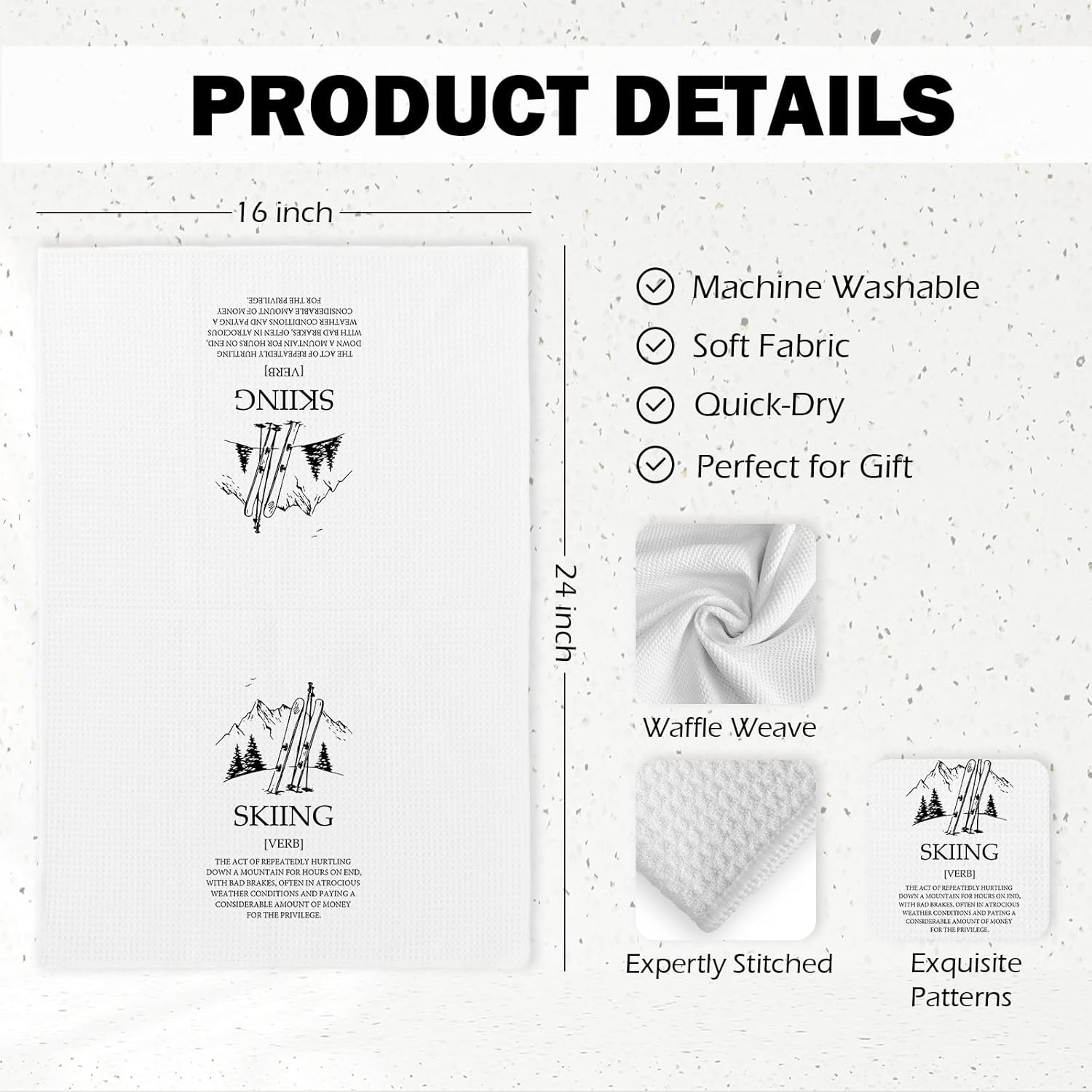 Winter Ski Kitchen Towels, Ski Lover Gifts for Women Men Dish Hand Tea Towels, Skiing Gifts, Winter Skiing Decorative Towels for Bathroom Kitchen, 16x24 Inch - Image 7