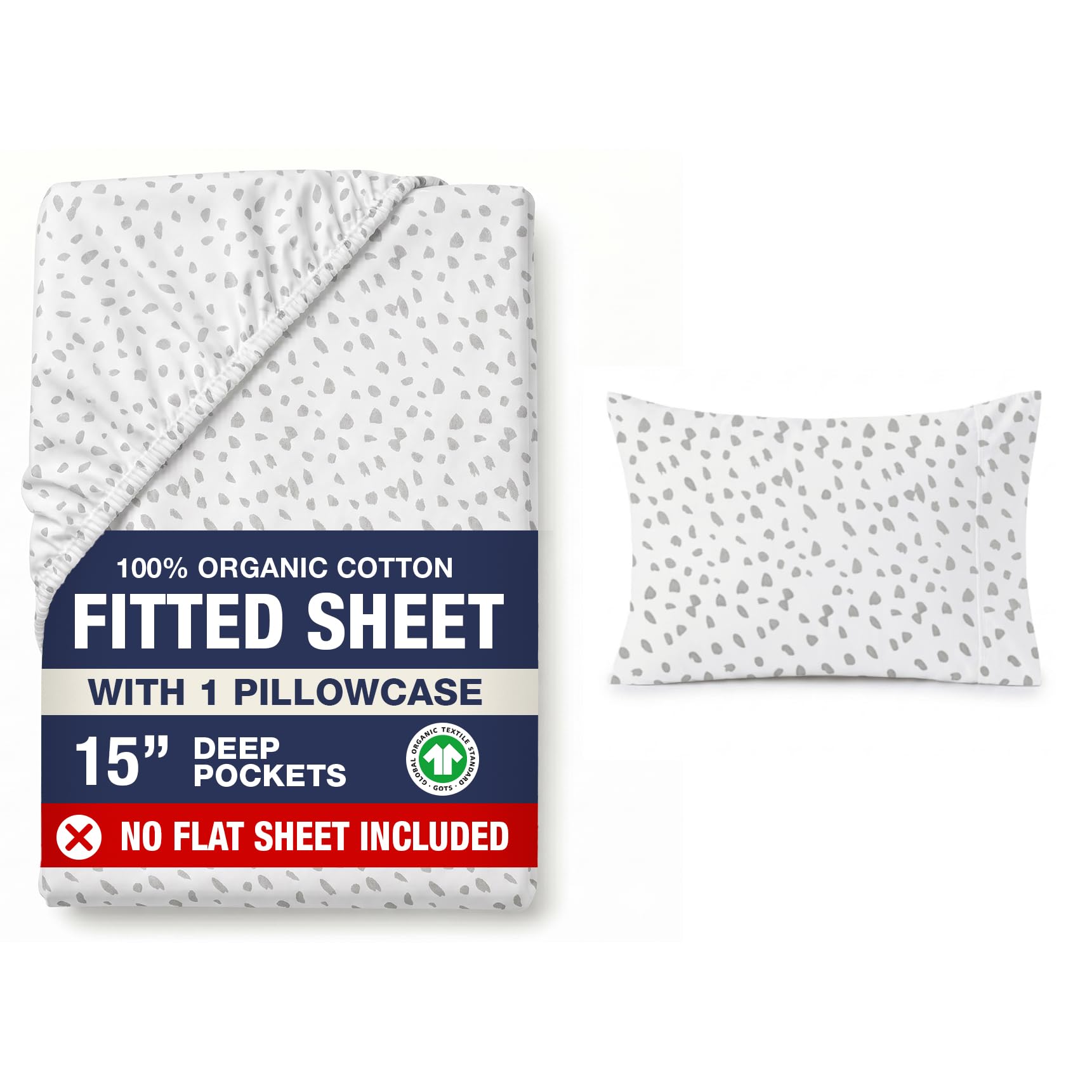 LANE LINEN Small Double 4 Ft. Size Fitted Sheet – 100% Organic Cotton, 4ft with 2 Pillow Covers, 35cm Deep Pocket, All-Round Elastic Bottom Sheet - White Grey Dot