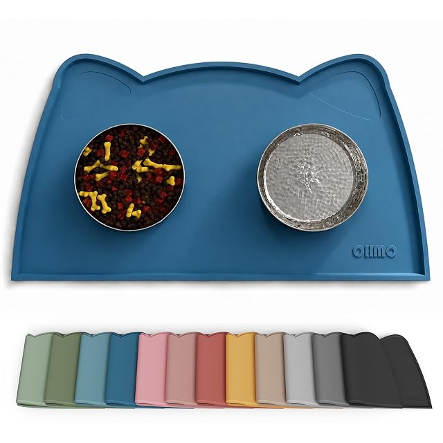OHMO Alfombras para Comederos Perros y Gatos, Impermeable,(Verde Azulado, 46x25cm)