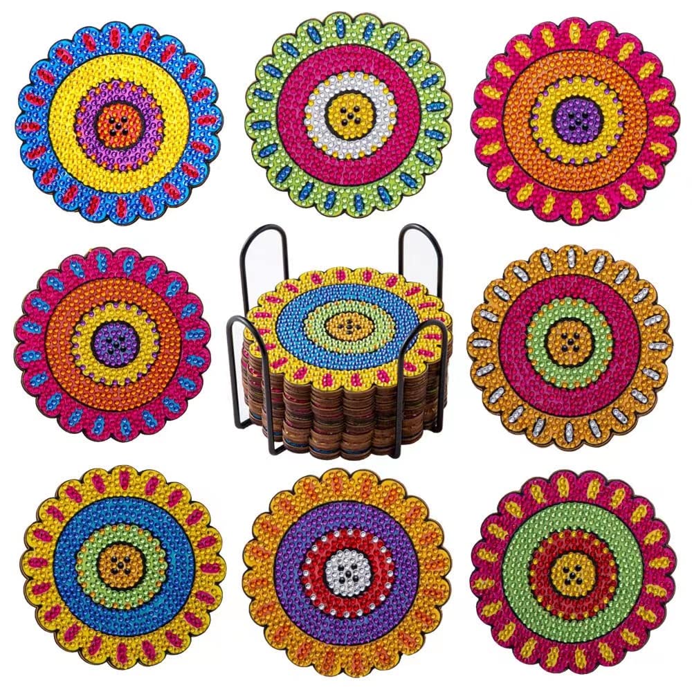 8 PCs Diamond Art Coasters Painting Cup Coasters Kits Arts and Crafts Diamond Painting Kits, DIY Mandala Coasters for Adults (#2)