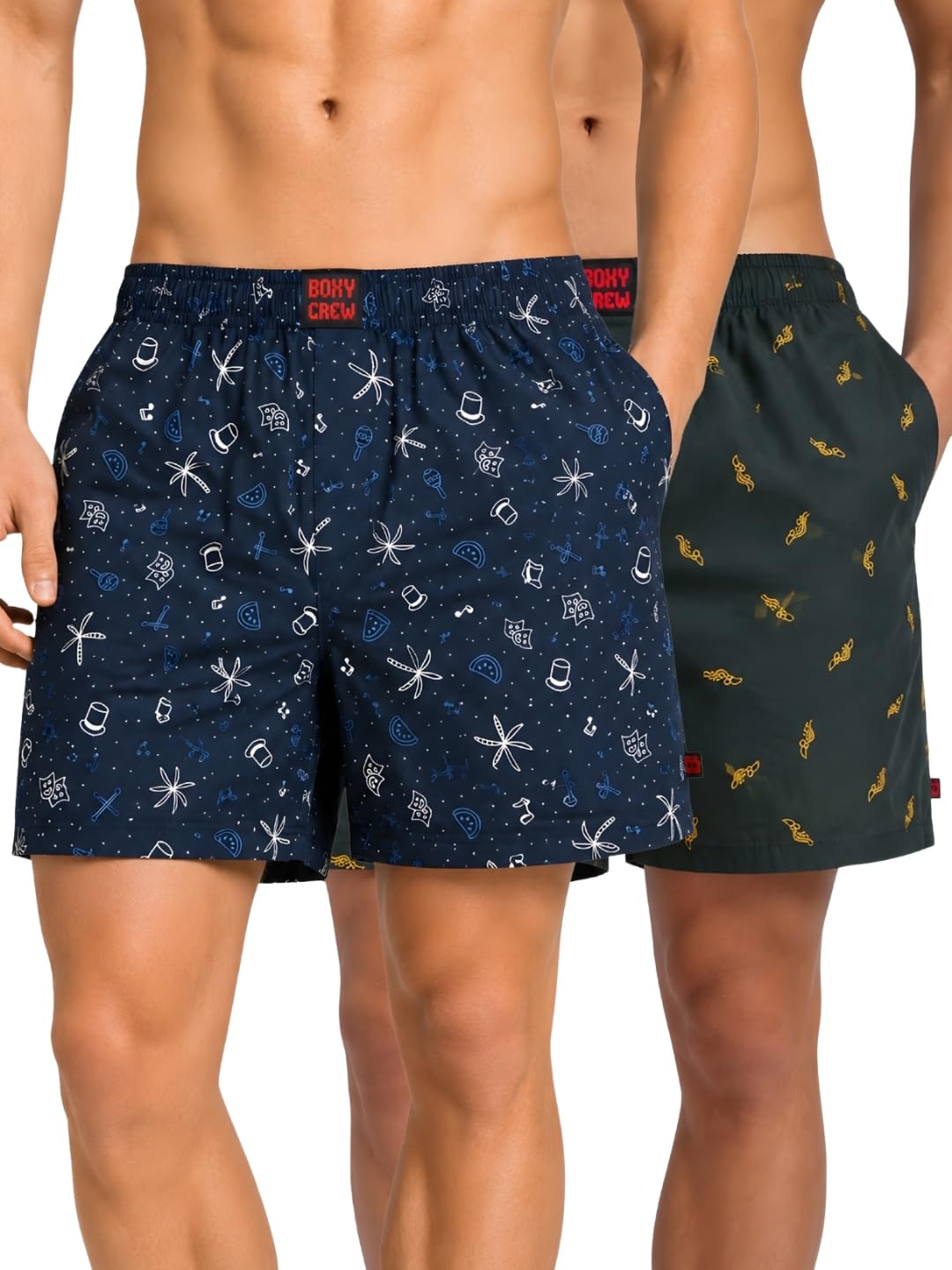 Men Boxer Shorts Pack of 2, 100% Cotton Woven Boxers, Navy Blue & Teal, Printed Designs, Dual Side Pockets, No-Marks Inner Elastic Waistband, Relaxed Fit Lounge & Sleep Shorts-image-26