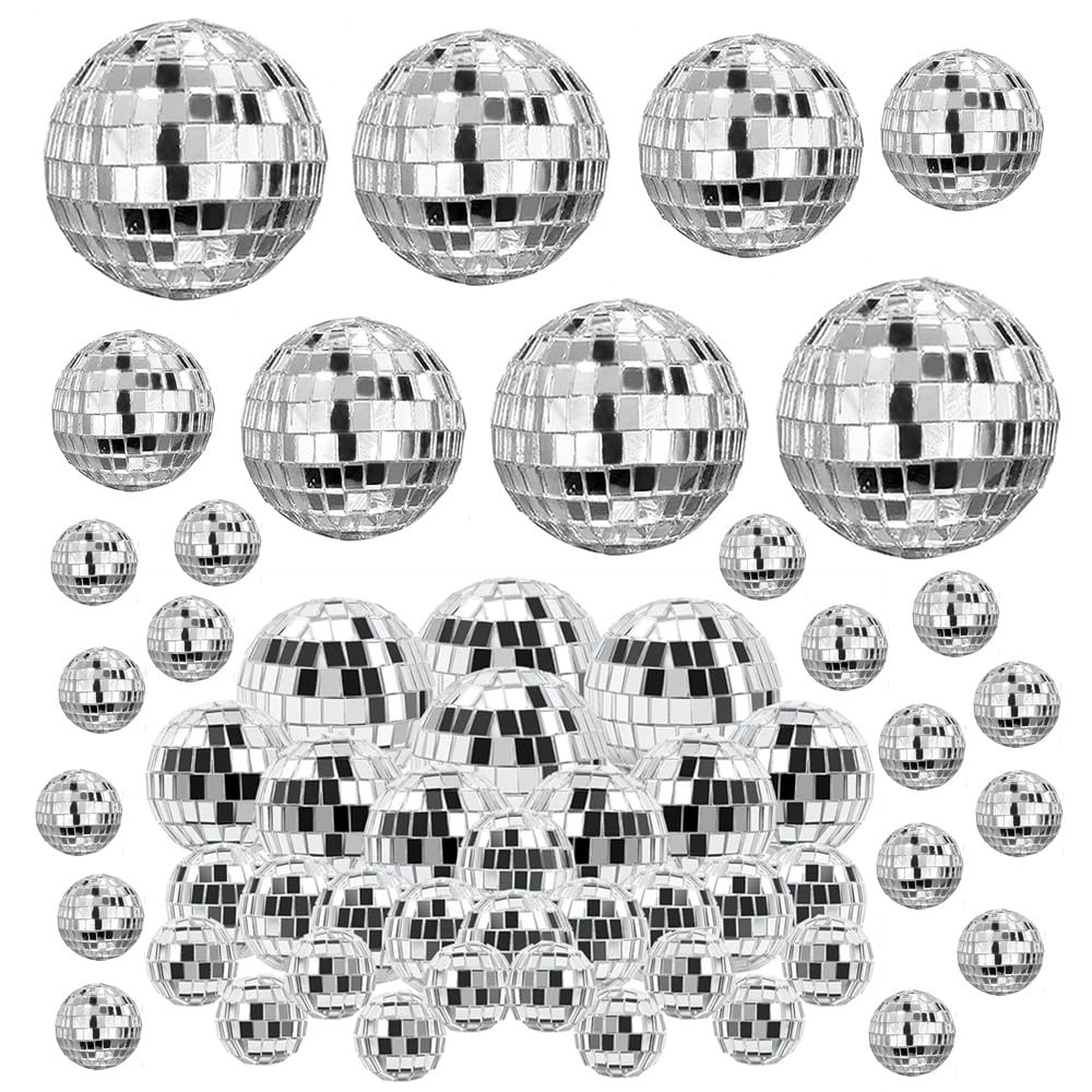 Boule disco à facettes, Wanfoou Lot de 54 boules disco décoratives à suspendre, pour bar, fête en discothèque, accessoires de scène, décorations de maison, cadeaux et fournitures pour fête de Noël (2