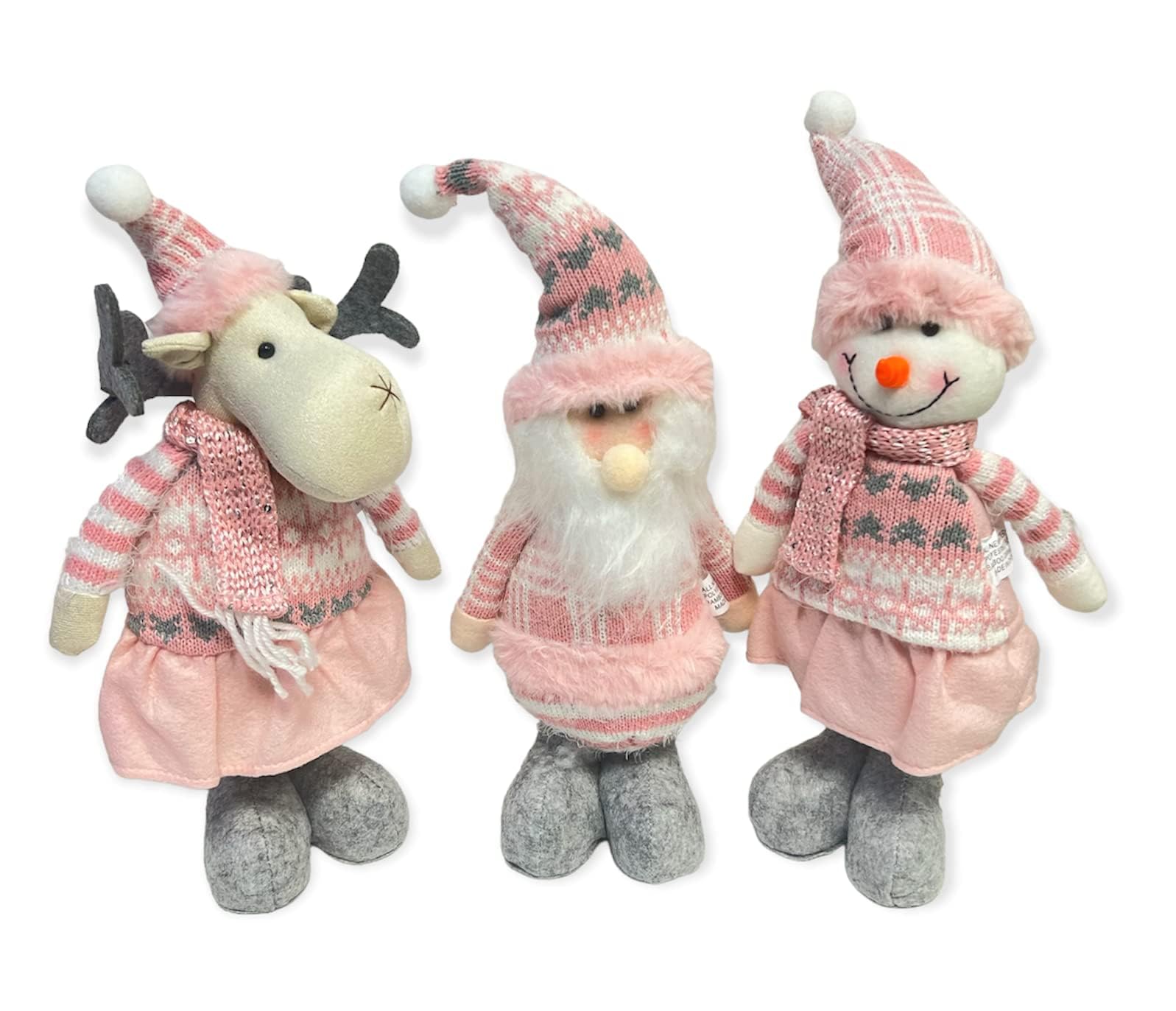 ALUNA 3-Piece 3D Christmas Xmas Decoration Desktop Ornament 36cm (14") - Santa Claus, Snowman, Reindeer(36cm Pink Set)