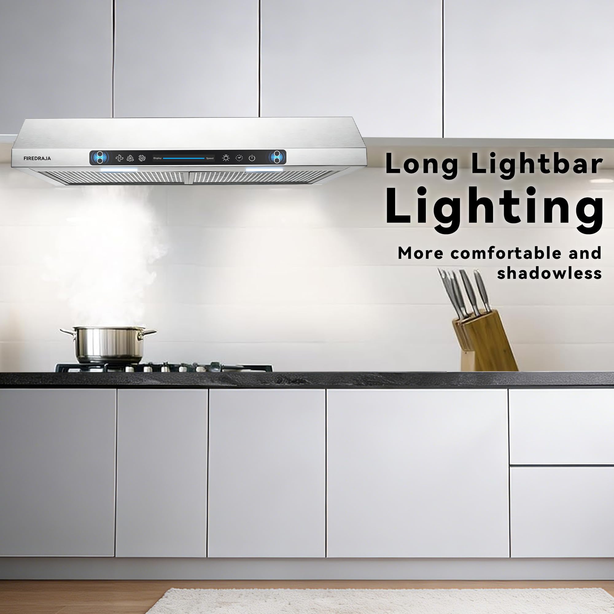 30 Inch Under Cabinet Range Hood |550 CFM Kitchen Vent Hood with Touch & Gesture Control | 3-Speed Quiet Operation | Stainless Steel with LED Lights, Ducted/Ductless convertible - 4