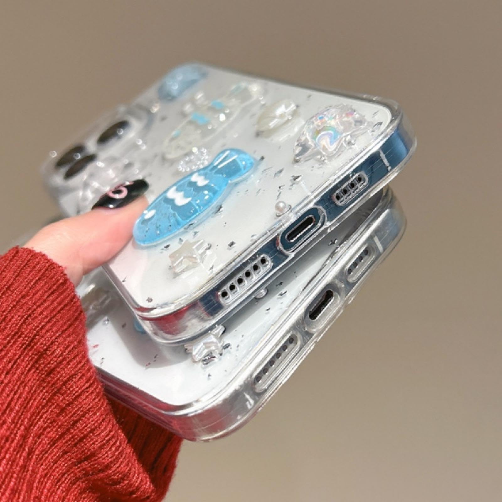 Coque Transparente pour iPhone 15, Motif Petit Poisson, Paillettes et Colle (pour iPhone 15/Fish GS)