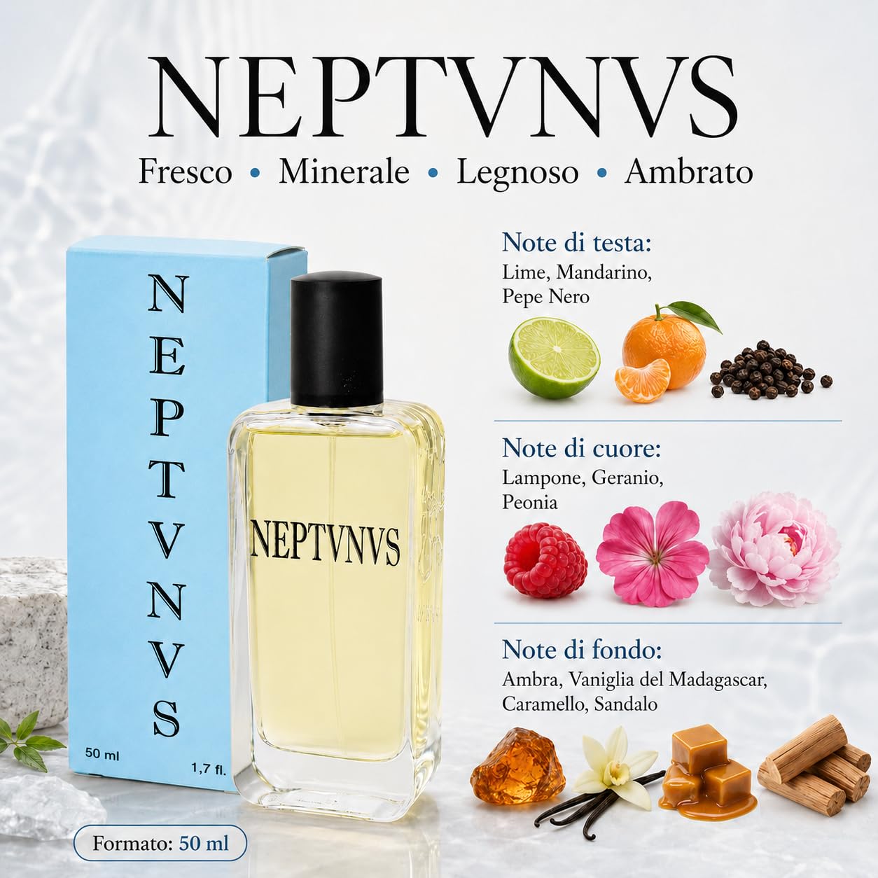RAPTUS NEPTVNVS Intense Parfum Uomo 50 ml – Profumo Persistente con Note Marine Legnose e Ambrate
