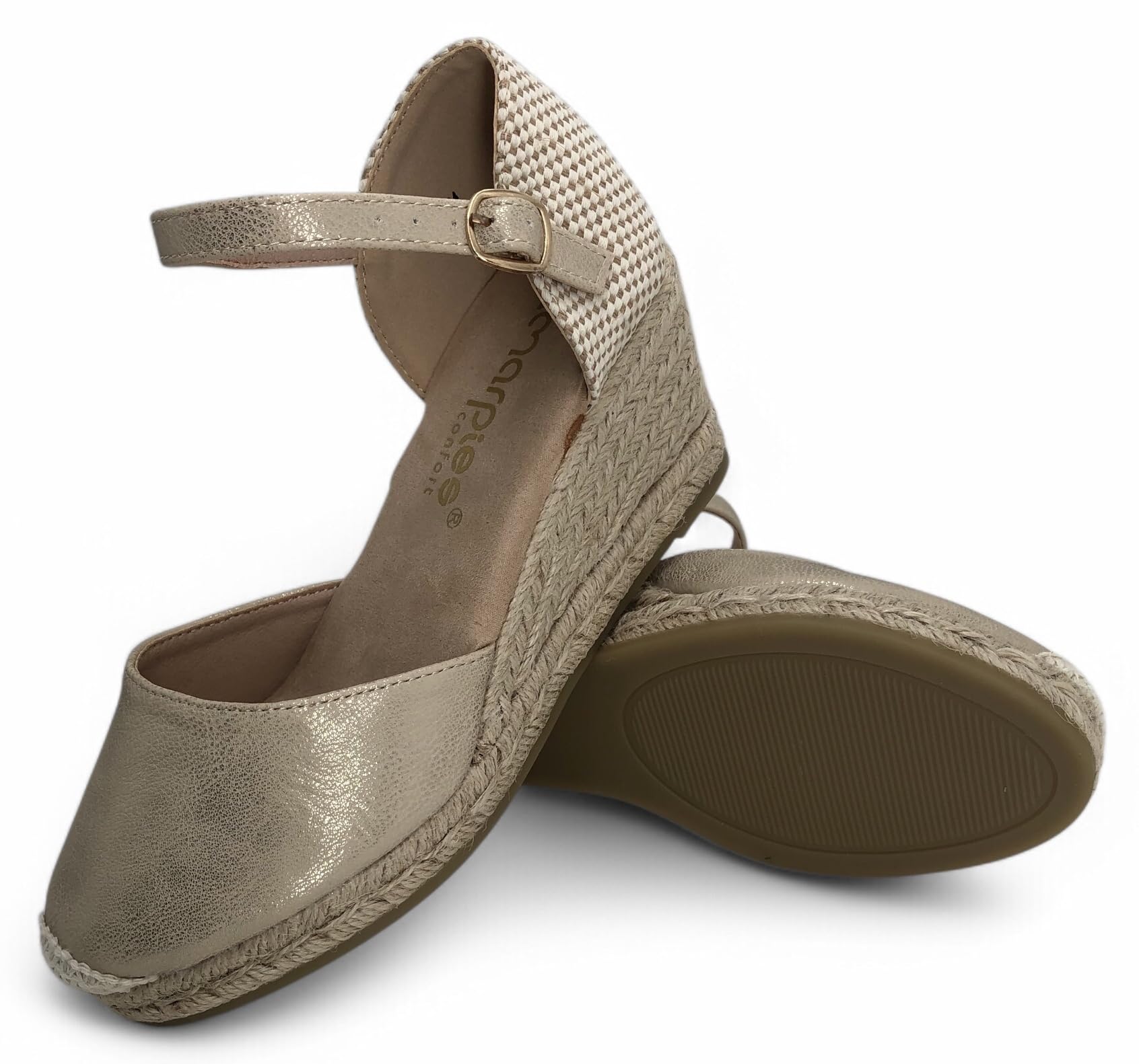 Sandalia Valenciana Mujer - Alpargata Valenciana Cuero Sintético y Cuña de Yute - Sandalia Cierre Hebilla y Puntera Reforzada – Cómodas y Elegantes para Todos los Días