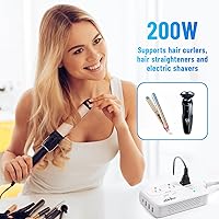 Vista 4 de Convertidor de voltaje de 2000 W para secador de pelo, convertidor de 220 V a 110 V para rizador, alisador con 3 salidas de CA y 4 puertos USB
