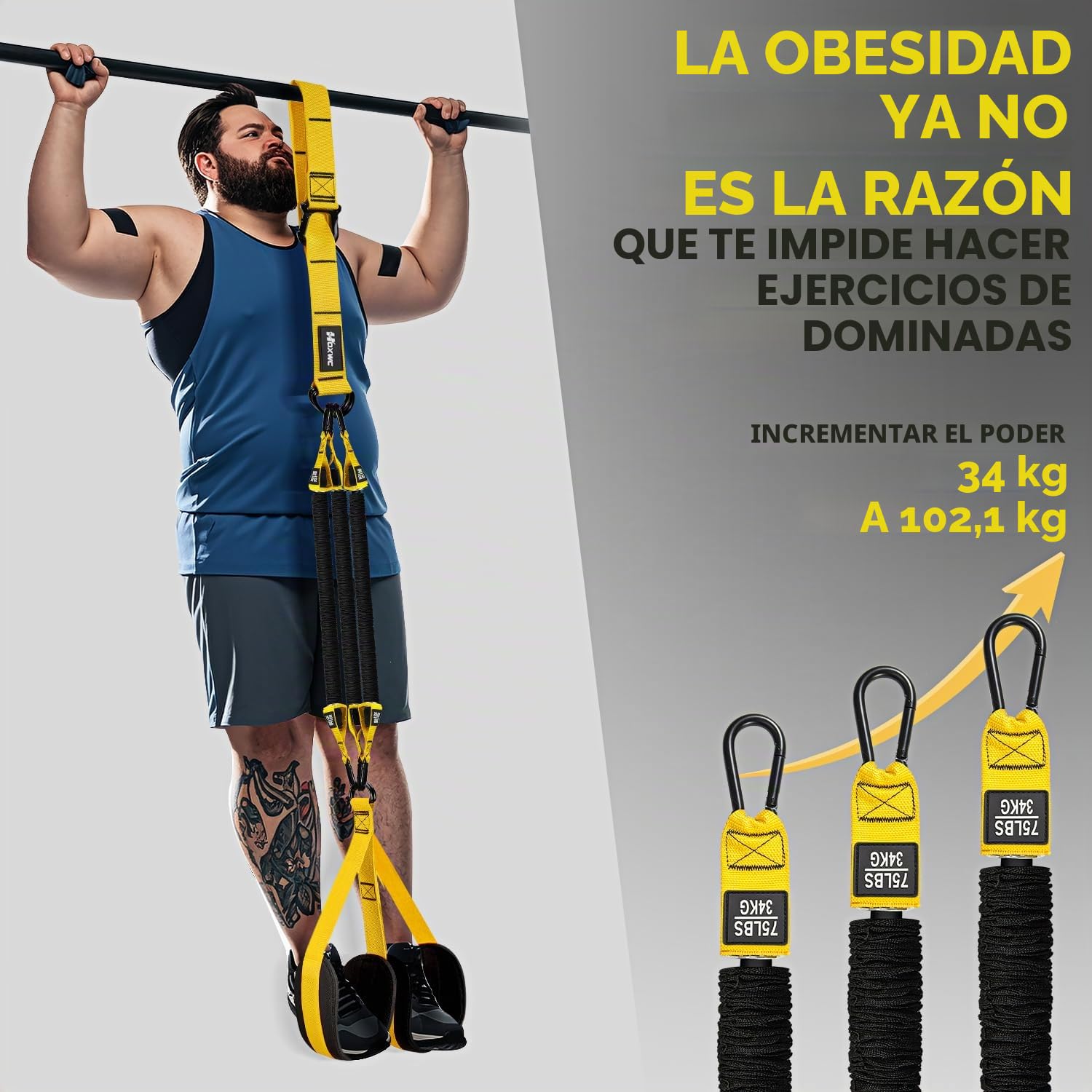 HOXWC Bandas de asistencia para dominadas, banda de resistencia ajustable y resistente para dominadas, 3 bandas de dominadas, cómodo soporte de pies/rodillas, bandas de asistencia para dominadas