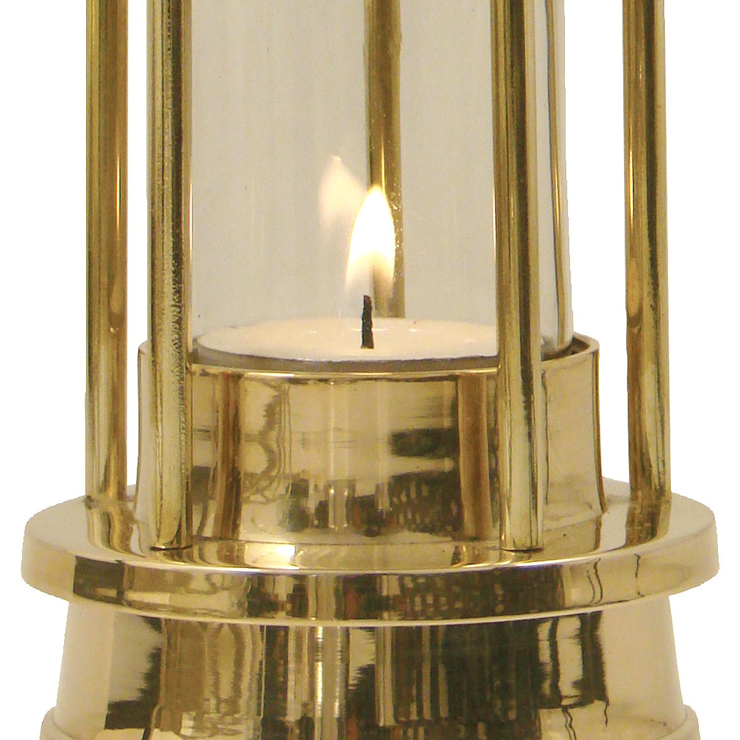 Windlicht Grubenlampe H1eWtal Messing massiv poliert, Handarbeit, mit Maxi-Teelicht und Aufhängehaken, Leuchtdauer ca. 8 Stunden, Höhe 21 cm, Durchmesser 75 mm, Gewicht 830 g