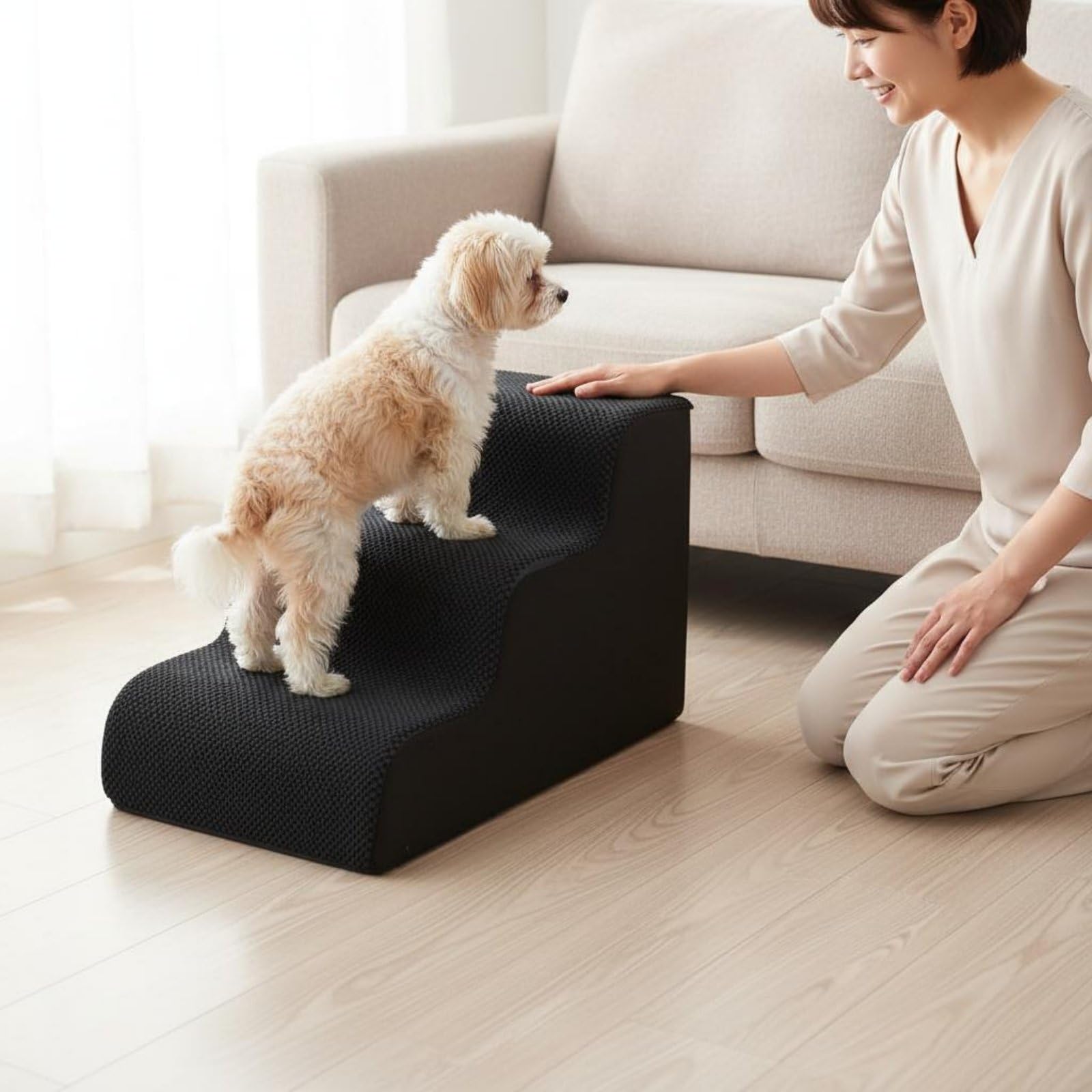 per Animali Domestici Gradini Rampe Scaletta Pedana in Spugna Anti Urto Convertibile con Fondo Antiscivolo E Copertura Lavabile Adatta E Divano Casa, Beige