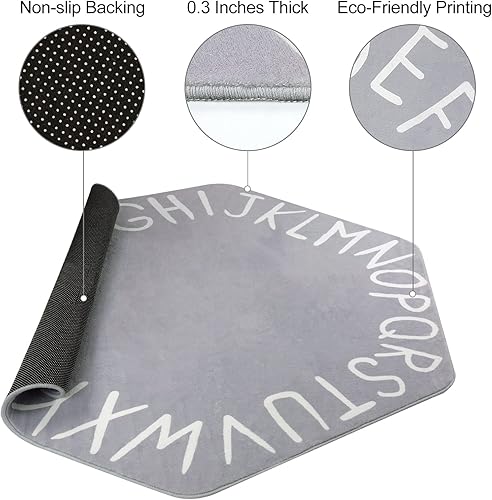 Miniatura 4 de STARUIA Hexagon ABC - Alfombra de juego para niños, 55 x 47 pulgadas, color gris, lavable, para guardería, castillo, alfombra educativa