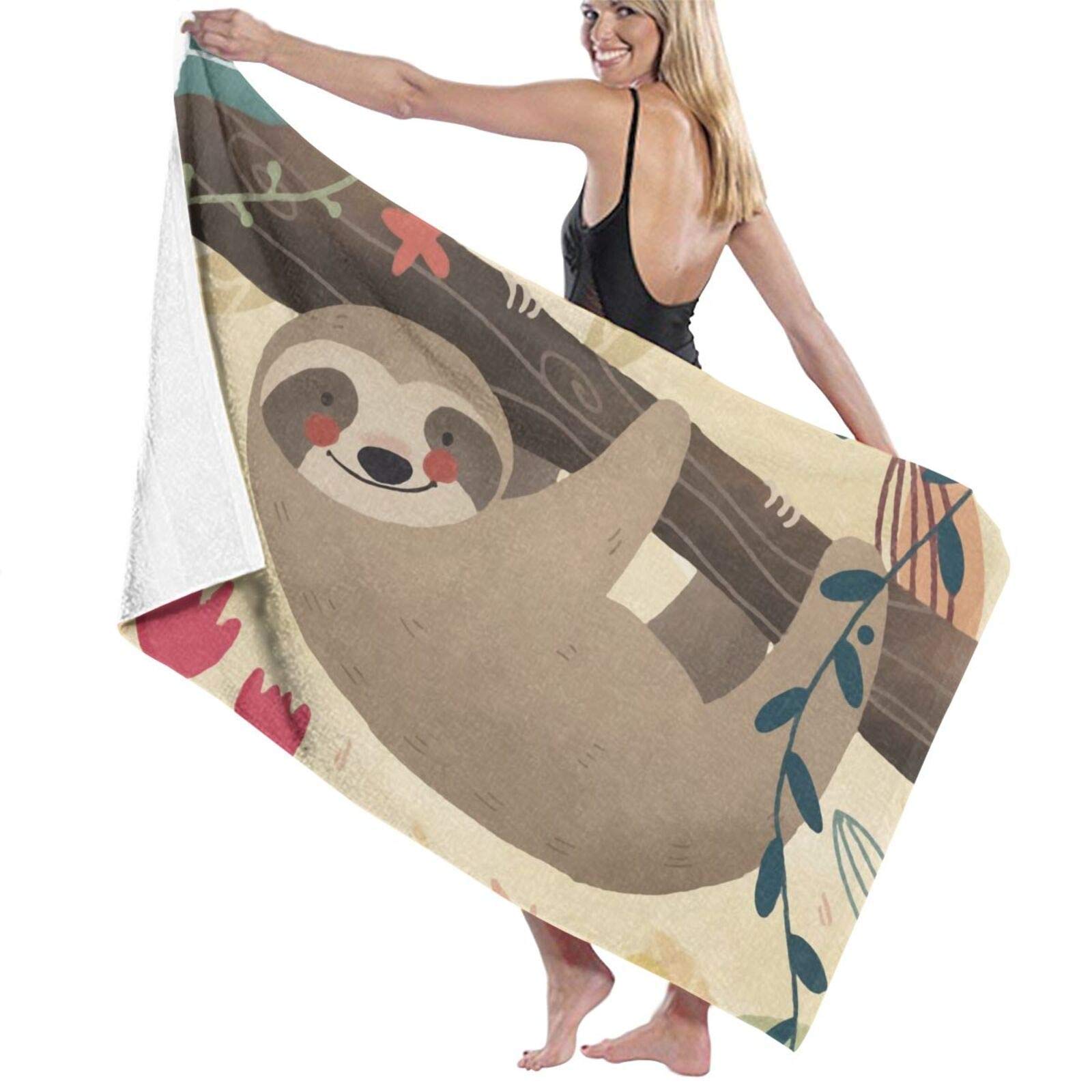 Beach Towel Hanging Around Sloth Bath Towel Oversized Swim Shower Kids Blanket Portable Boat Sports Cloth 32 x 52 Inch
