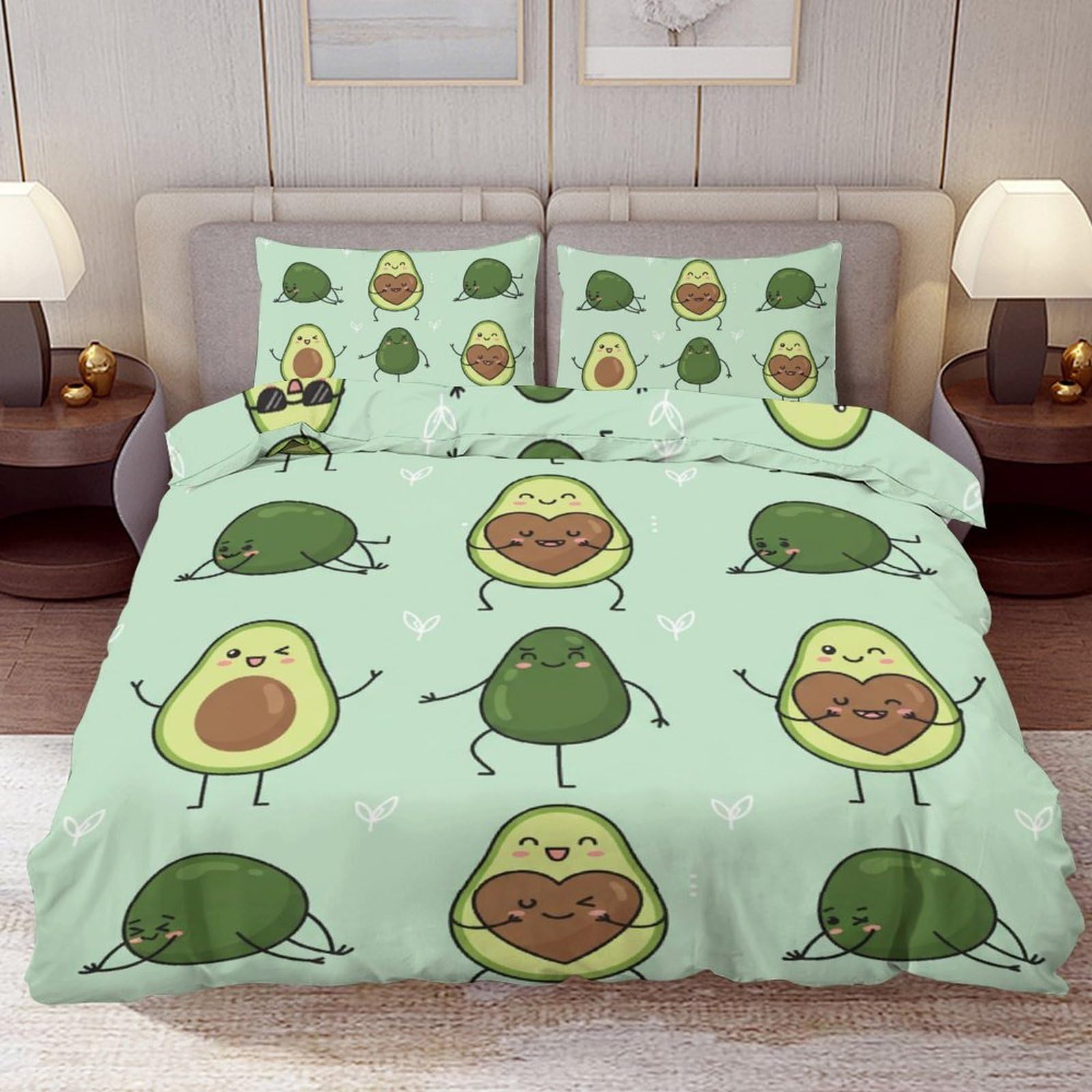 Delerain Comforter Cover Set Twin Size, Kawaii Cartoon Avocado 3-Piece Bedding Set for Boys Girls Teens Modern Soft Microfiber Bedroom Set Room Decor, 1 Duvet Cover + 2 Pillowcases