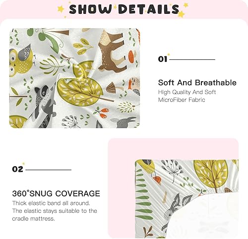 Miniatura 5 de Sábanas de cuna de animales del bosque de verano para niños y niñas, súper suaves, mini sábana bajera ajustable para cuna estándar y de niño