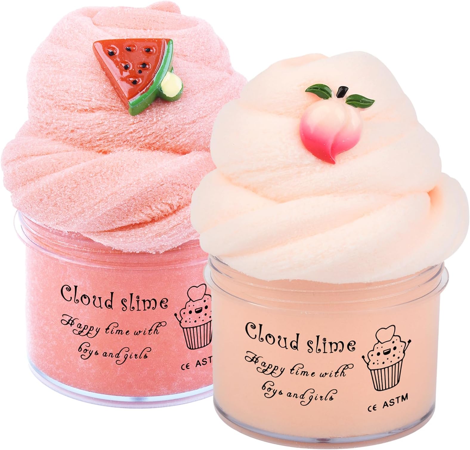 2 Pack Cloud Slime Kit, Red and Apricot with Slime Accessories, Super Soft & Non-Sticky, Birthday Gifts for Girls and Boys, Stress Relief Toy