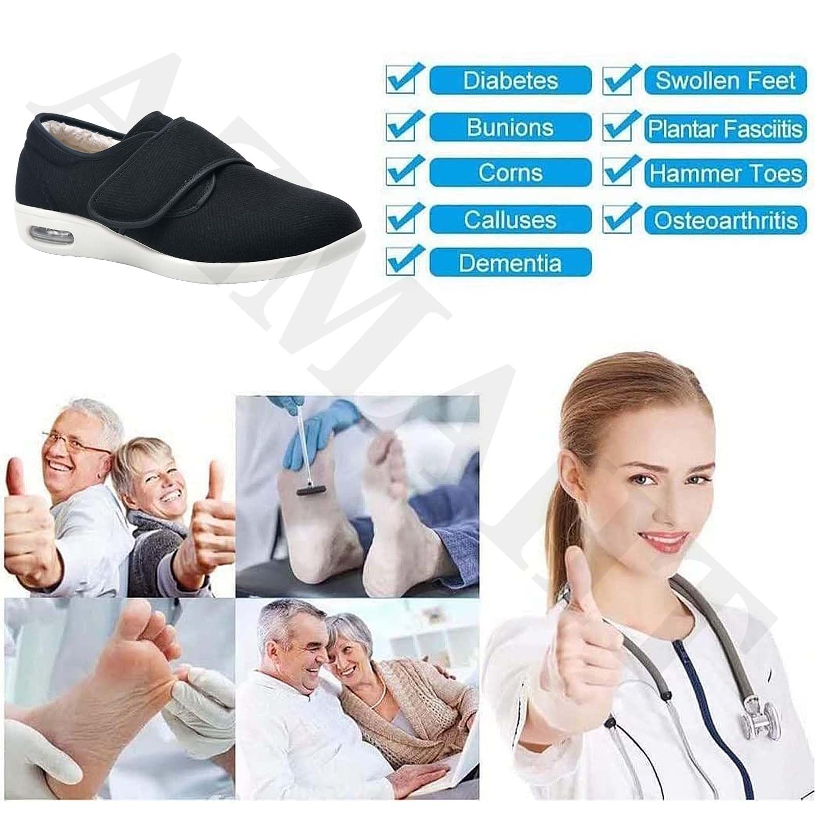 Zapatillas Juanetes Mujer Calzado Diabeticos Hombre Calzado Ligero Zapato Juanete Zapatos Grandes obesos para Hombres y Mujeres Zapatillas con Adhesivo Ajustable,Negro,43 EU