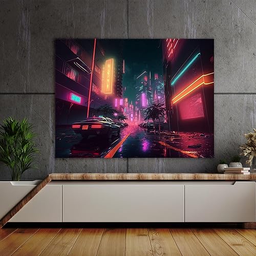 Miniatura 3 de Sense Canvas Synthwave Neon Retro 58 - Lienzo decorativo para decoración del hogar, póster grande de 40 x 30 pulgadas, 0.75 pulgadas