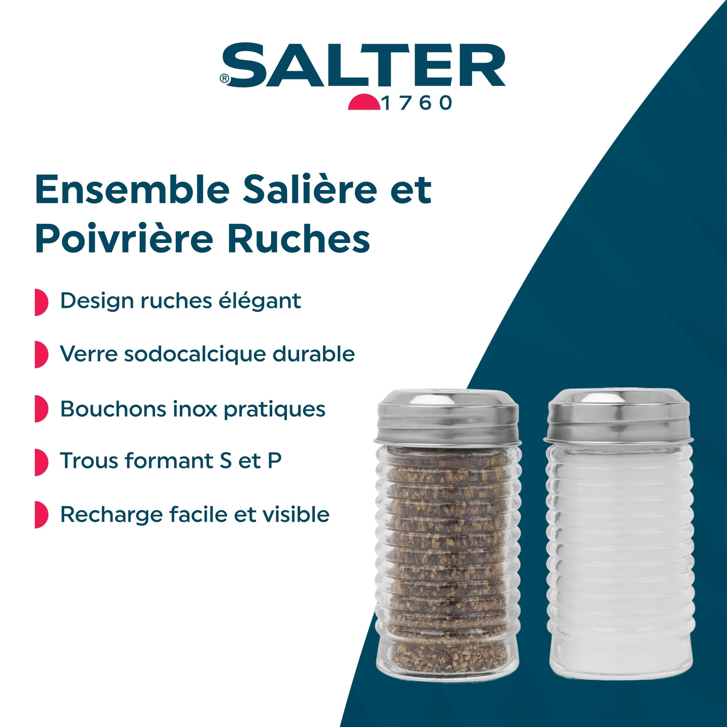 Salter 751 CLXR Ensemble Salière et Poivrière en Verre Sodocalcique, Lot de 2