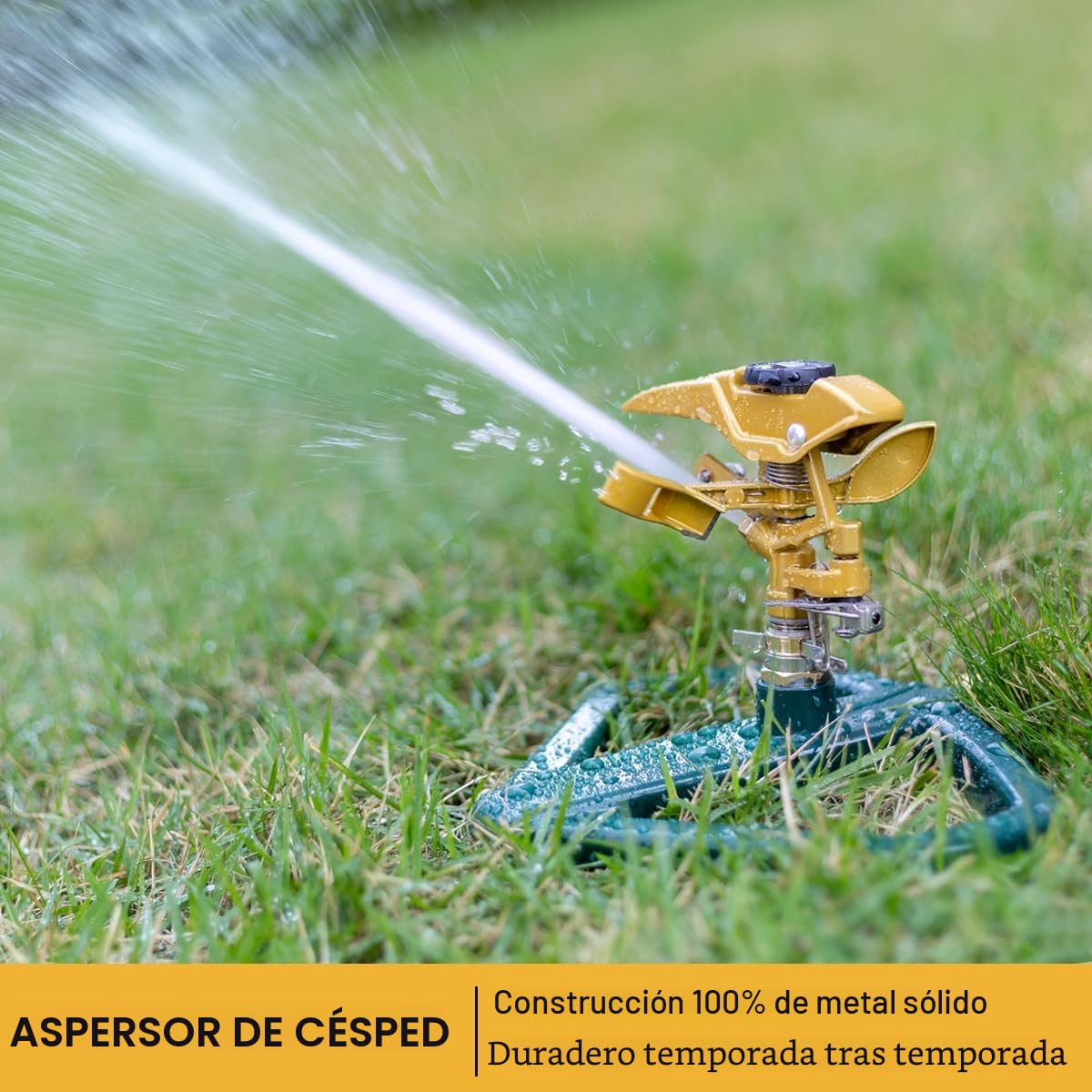 FANHAO Aspersor de Impacto con Base metálica, Sistema de Riego Impulsos, Que alcanza hasta 540 m², Ajustable y de Amplia Cobertura de 360 Grados