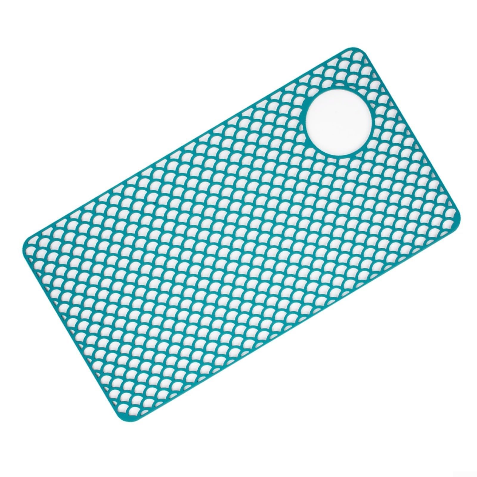 AIKEOU Silicone Sink Mat for Kitchen, 72x38cm Non-Slip Protector Grid, with Drain Hole, Heat Resistant Bottom Liner, for Centre Drain Sinks, Dishwasher Safe,Green