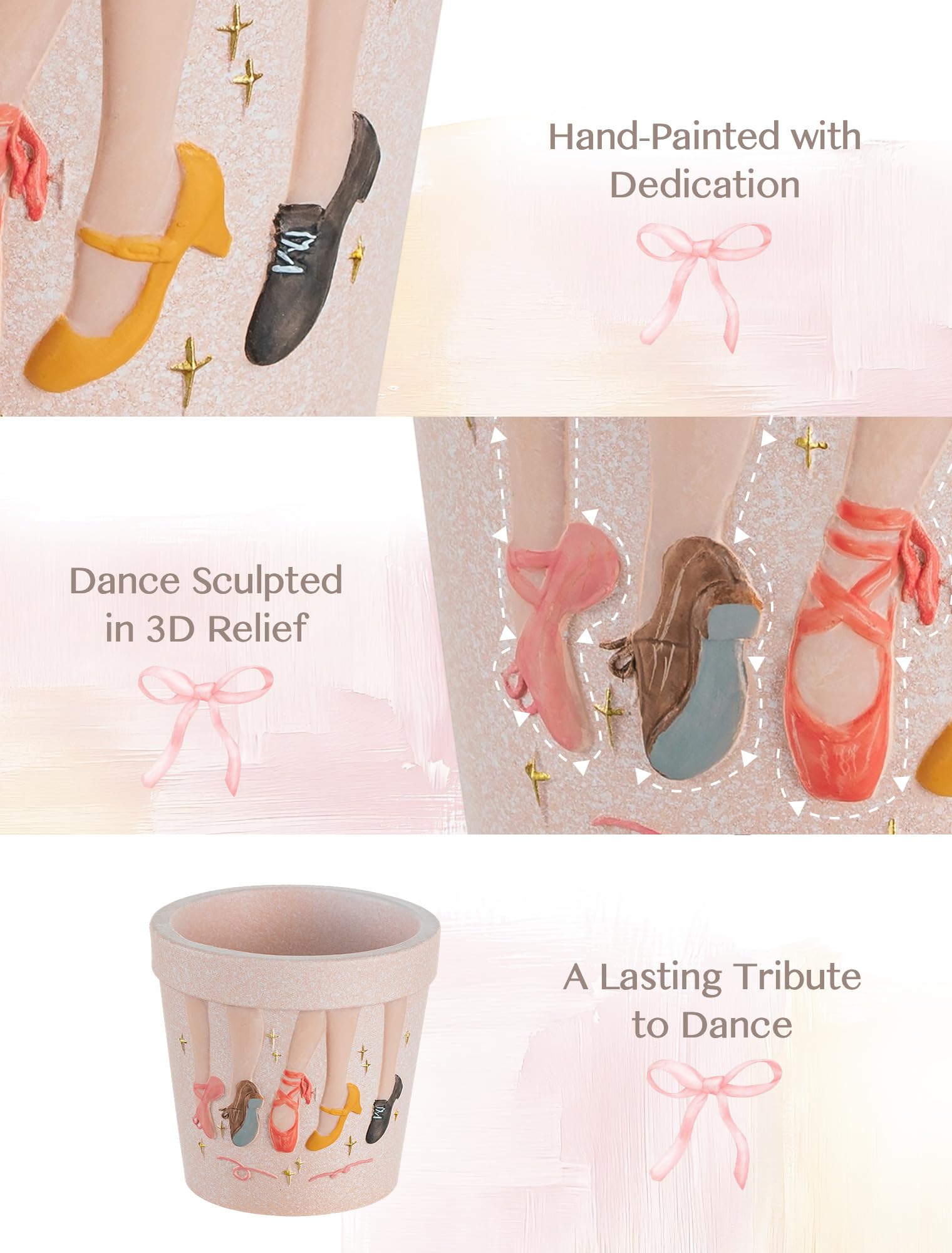 Dance Gift for Dancer Women: Hand-Painted Planter with 3D Relief - Dance Themed Gifts for Dance Lover Teacher Coach Girl - Dancer Present for Teachers Appreciation Week Christmas Birthday