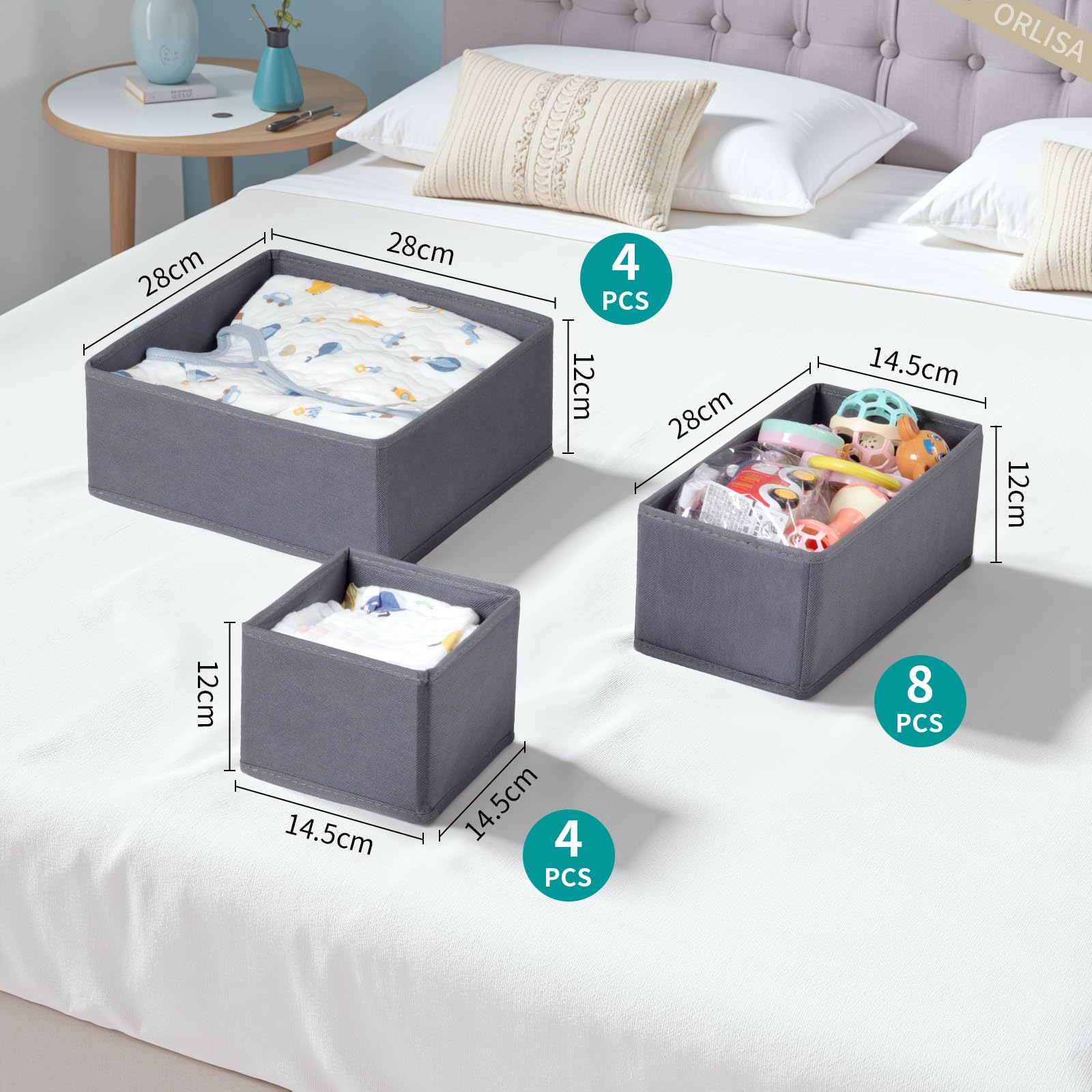 16 Pack Schubladen Organizer Set für Hemnes Kommoden, Stoff Schubladenteiler & Kleiderschrank Organizer für Kleideraufbewahrung, Unterwäsche, Socken & Babykleidung, Grau