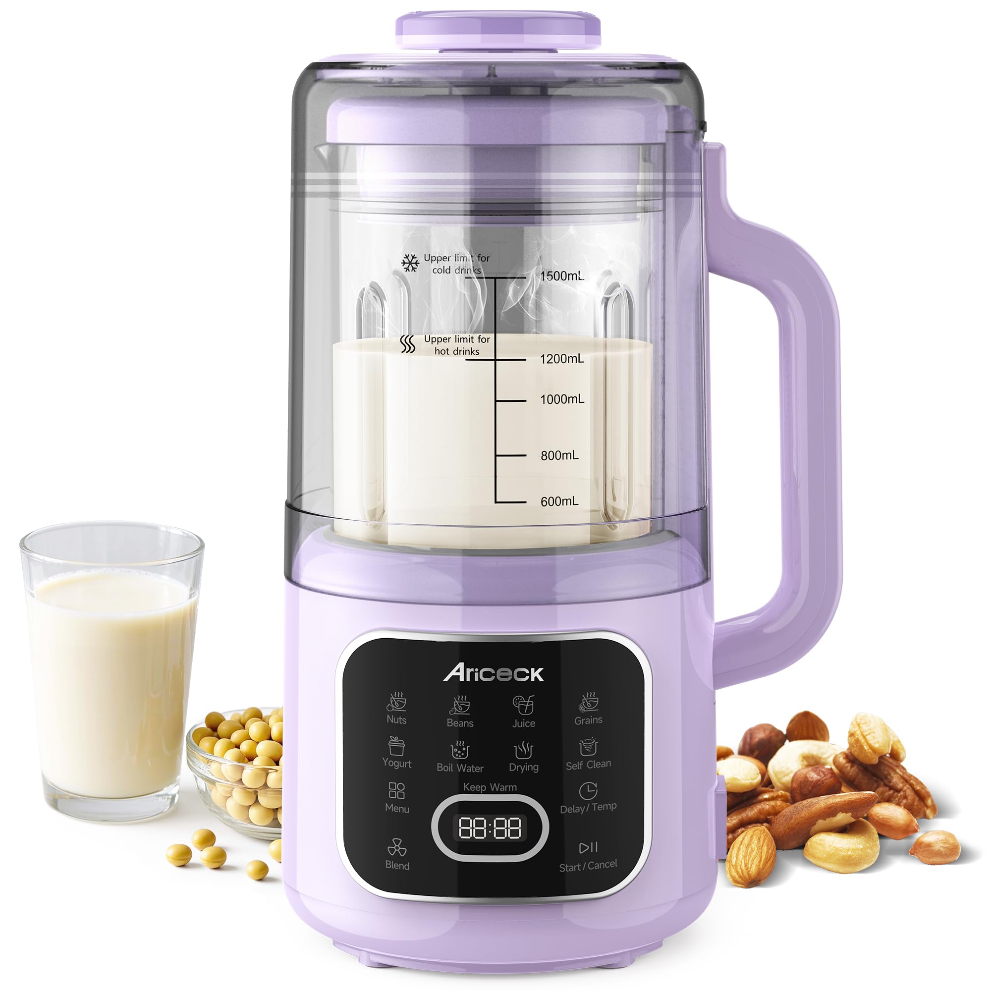 Ariceck N4 Nut Milk Maker, 50OZ Automatic Plant-Based Milk Machine for Homemade Almond, Oat, Soy Yogurt & Dairy-Free Beverages, Smart Preset Modes, Quick Self Clean & Multifunctional Design