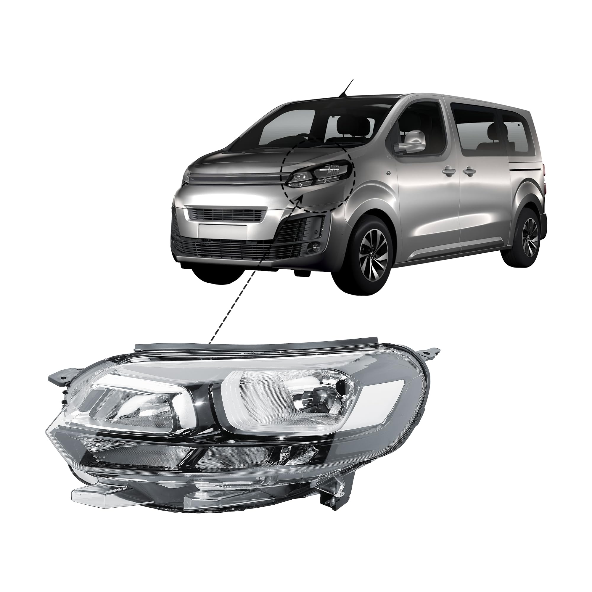 LONGLING Phare gauche côté conducteur, projecteur avant avec moteur, pour Citroën Jumpy, Opel Vivaro, Fiat Scudo 2016-2024