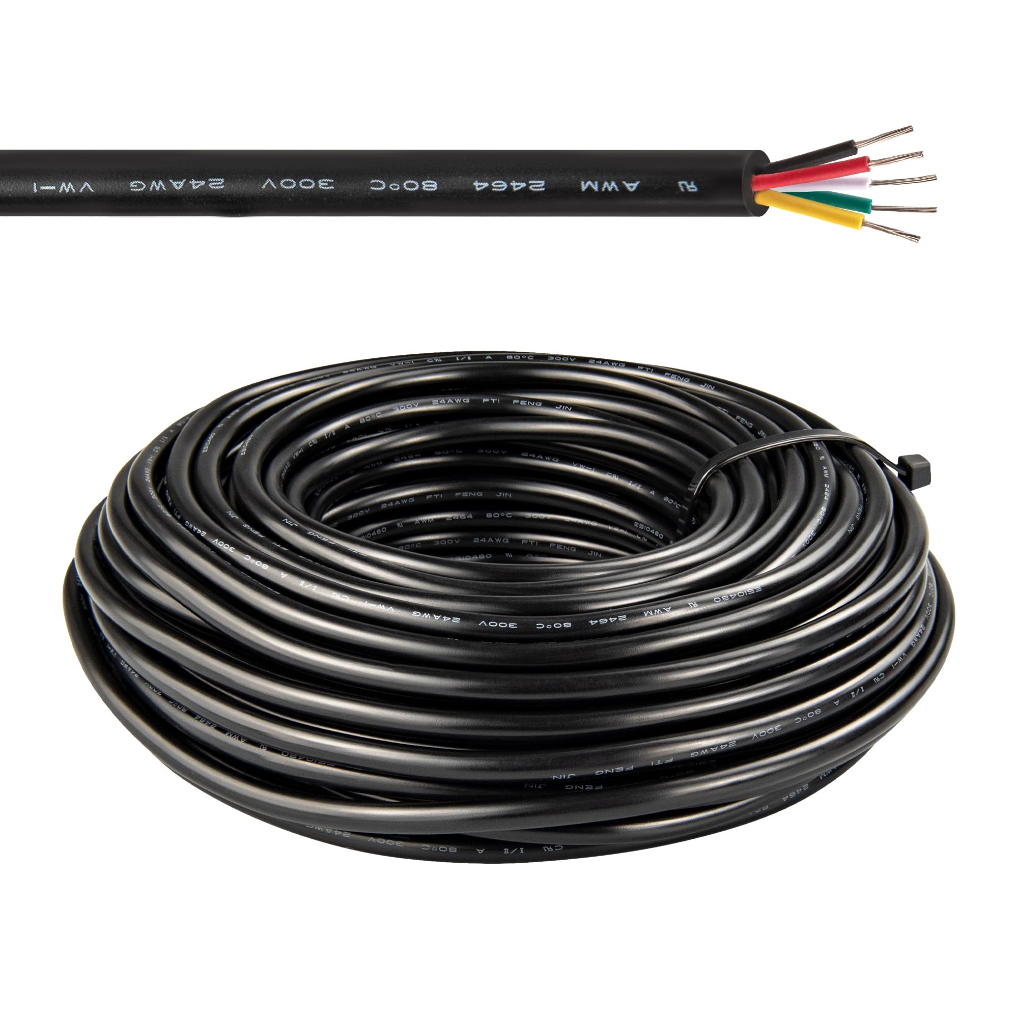 20 M Cable 5 Hilos 24AWG Cable Manguera 5 Hilos 5x0,2mm² UL2464 Verzinntes Kupferkabel Schwarz PVC ummantelt