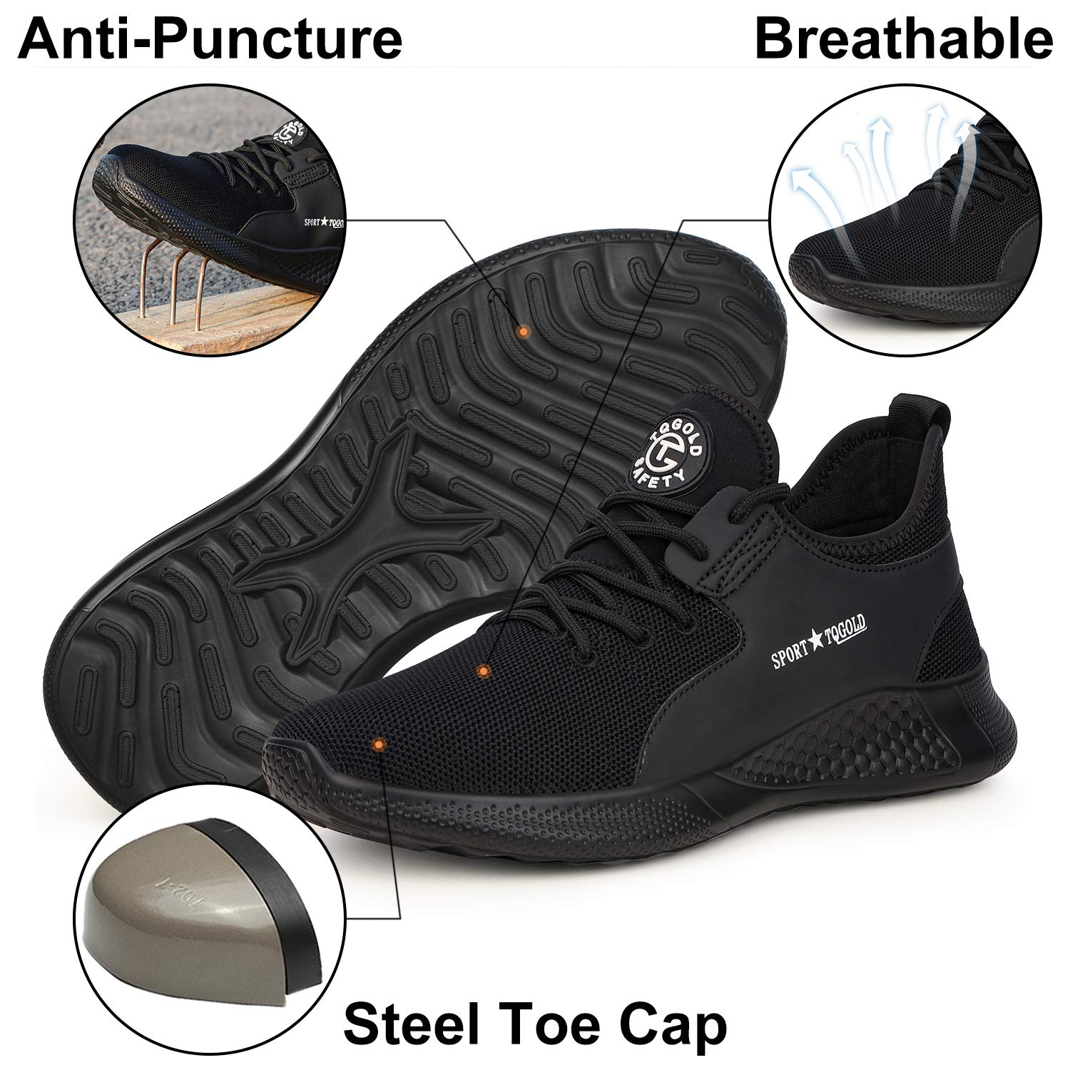 AONEGOLD Scarpe Antinfortunistica Uomo Donna Scarpe da Lavoro con Punta in Acciaio Leggere Traspiranti Antiscivolo Sportive di Sicurezza Scarpe