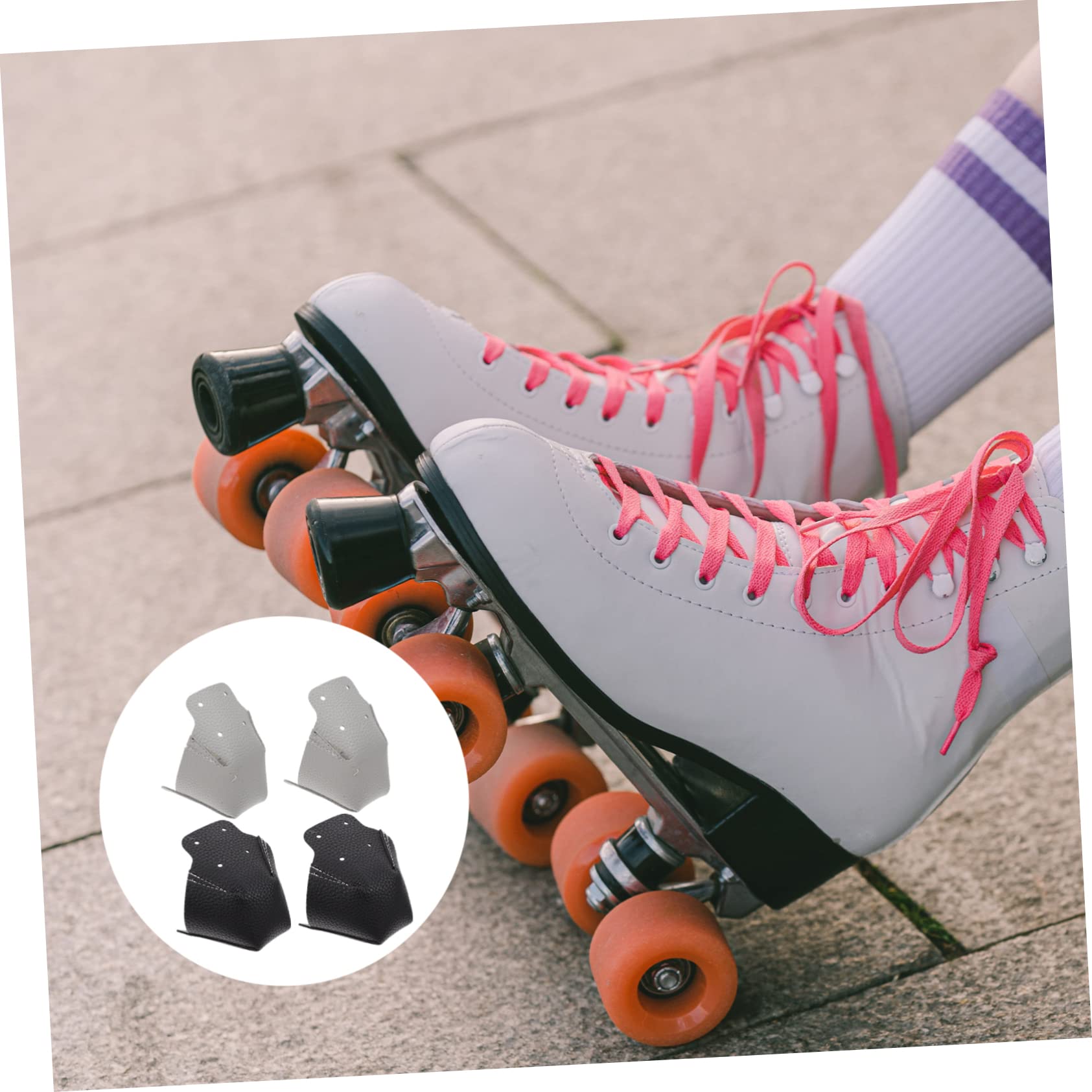 Mikikit 1set Skate Boots Guard Skating Skate Toe Stops Toe Caps Roller Skates Ice Skates Toe Stops Roller Skate Protective Gear Protection Protector for Blue Black Leather 2pairs