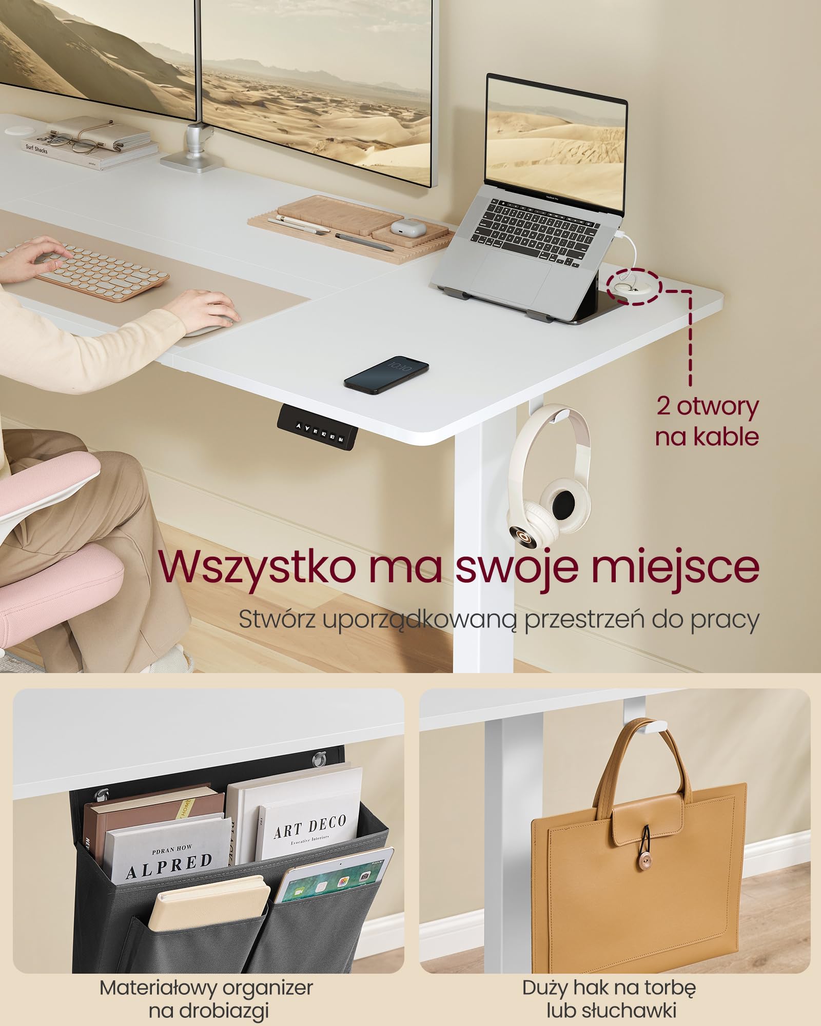 LeSommet様 SONGMICS Biurko z elektryczną regulacją wysokości, 180 x 80