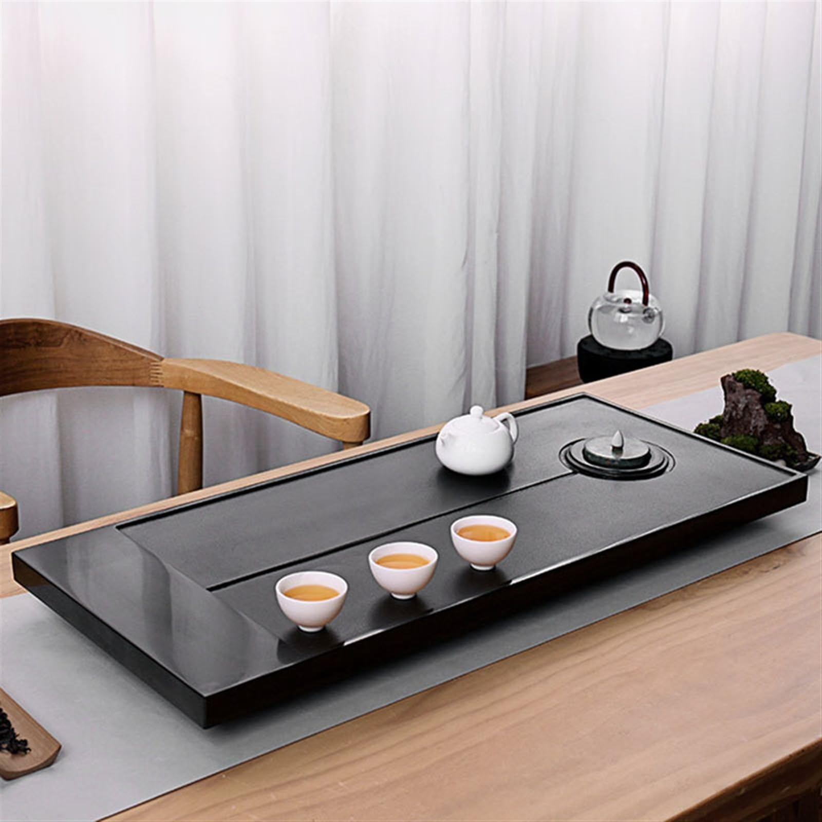 Bandeja de té Sencilla, Juego de té, Bandeja de té para el hogar, Mesa de té de Piedra de Kung fu, Juego de té de mar para el hogar (un Color, 80 x 35 x 3 cm)
