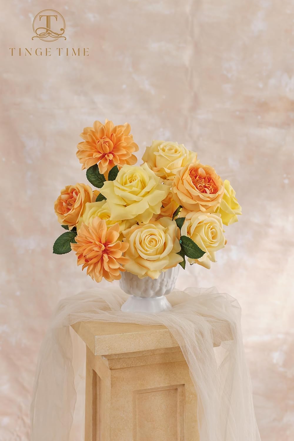 TINGE TIME Yellow Artificial Flowers Combo Box Set, 16PCS Fake Rose Silk Flower w/Stem for DIY Wedding Bouquets Centerpieces Baby Shower Party Home Spring Decoration (Yellow & Orange) - Image 5