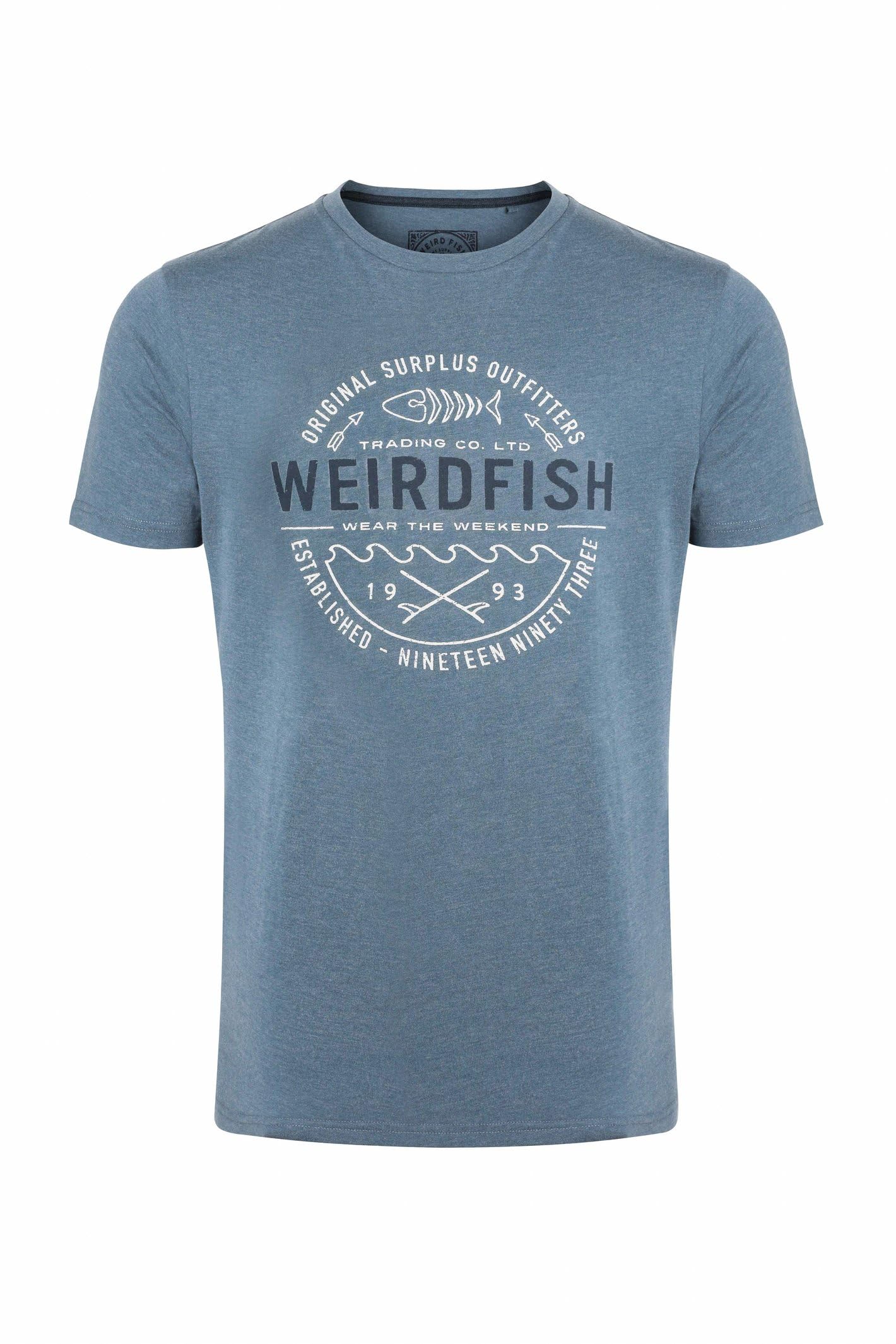 Weird Fish Blue Waves Front Print Graphic T-Shirt Mid Medium